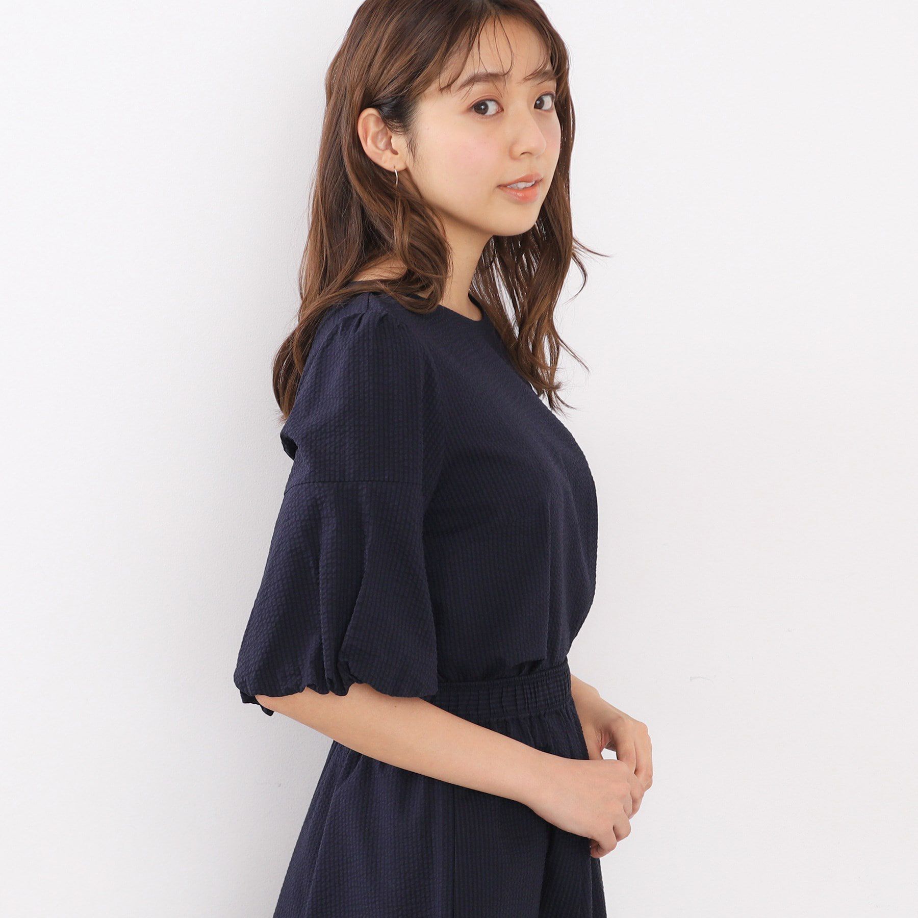 index「サッカーストライプバルーンスリーブブラウス【洗濯機洗い可】」|シャツ・ブラウス|