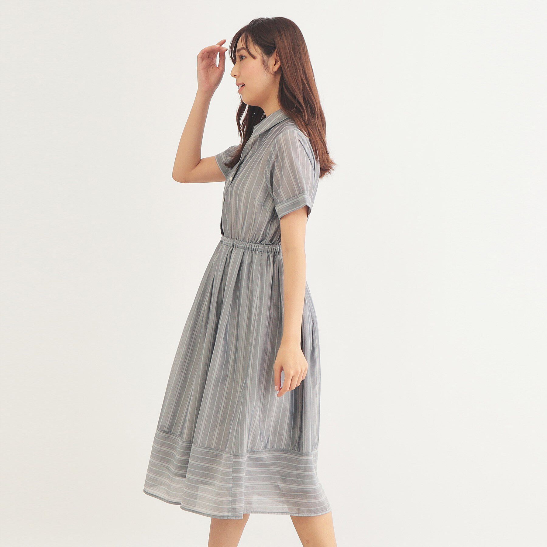 index「シアーストライプシャツワンピース【洗濯機洗い可】」|ワンピース|