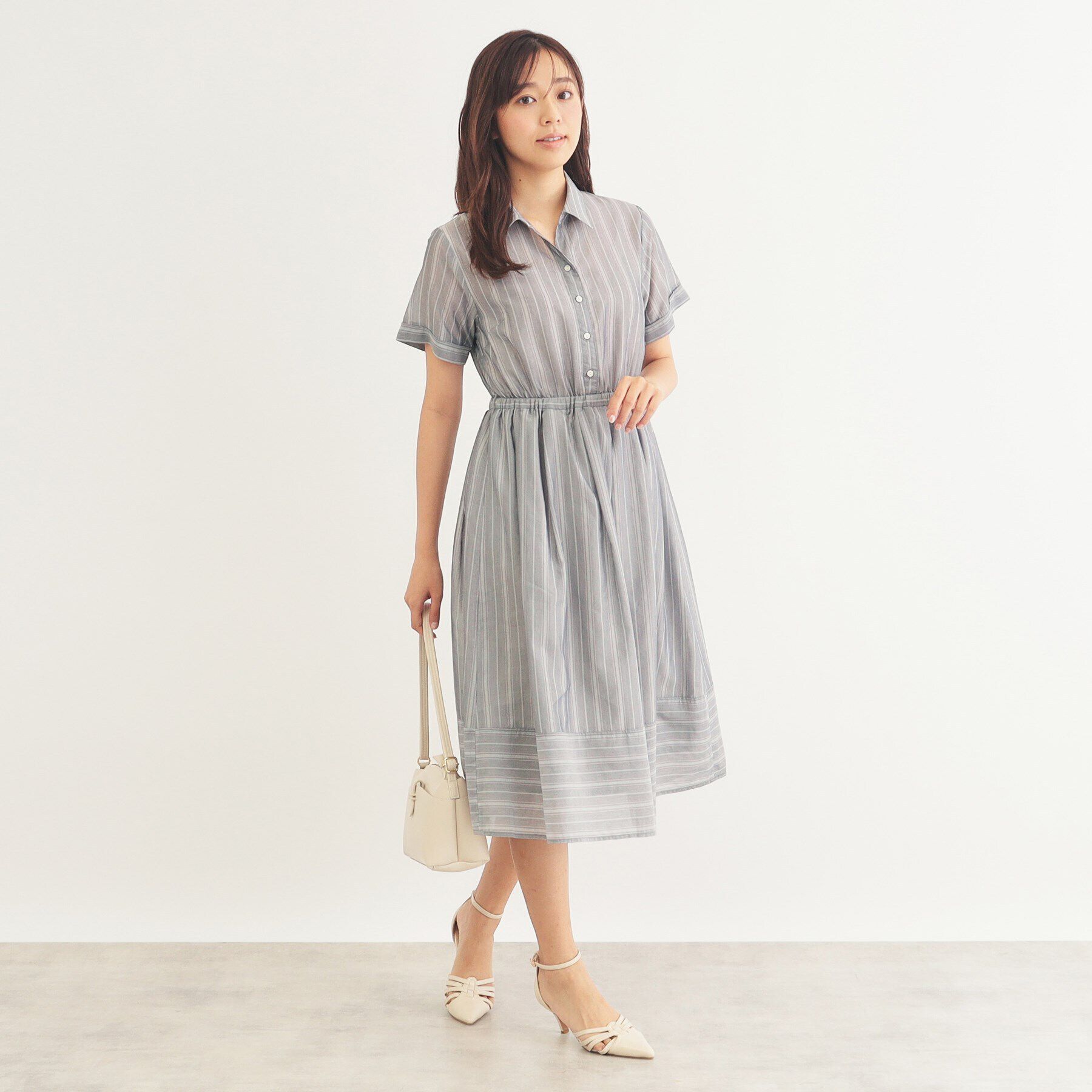 index「シアーストライプシャツワンピース【洗濯機洗い可】」|ワンピース|