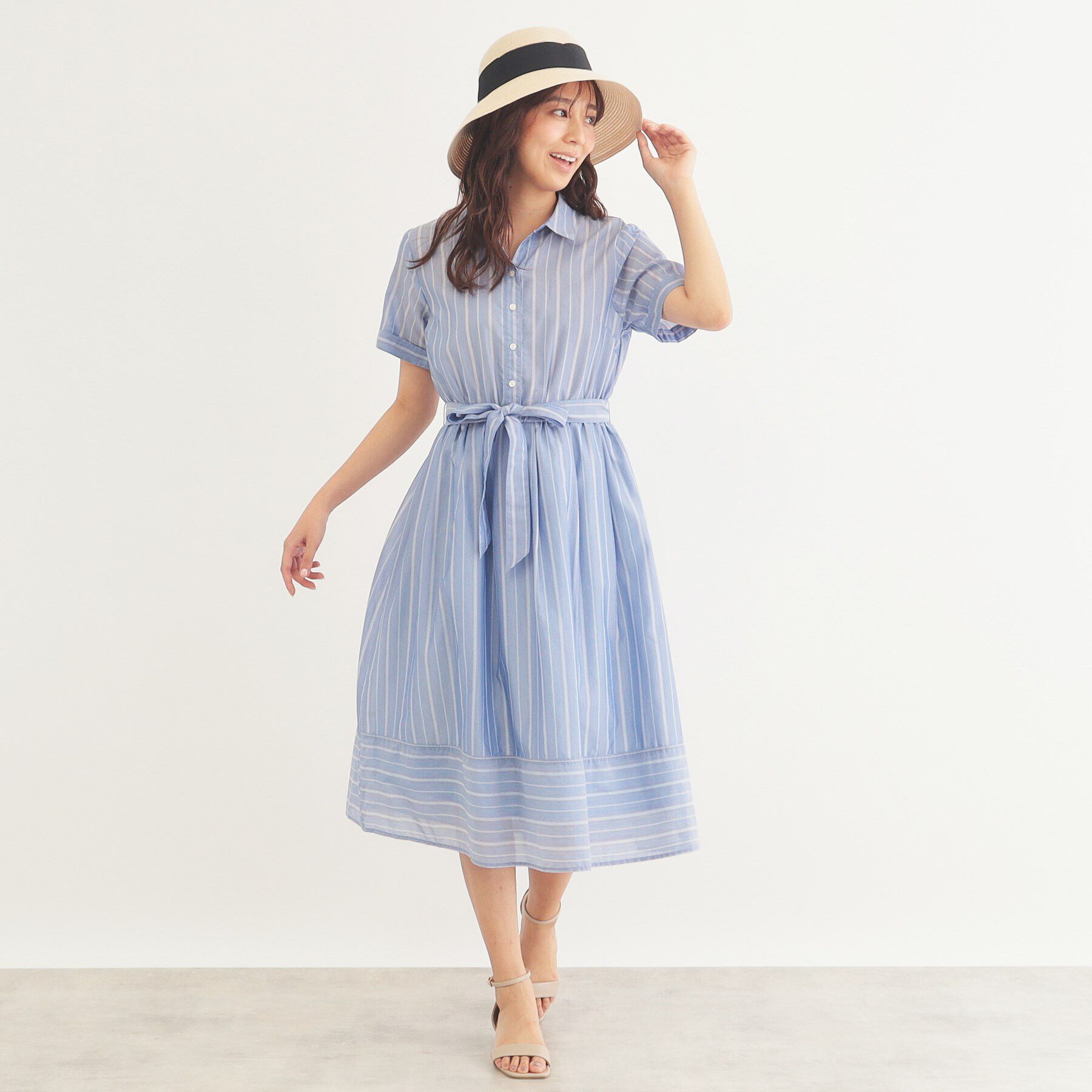index「シアーストライプシャツワンピース【洗濯機洗い可】」|ワンピース|
