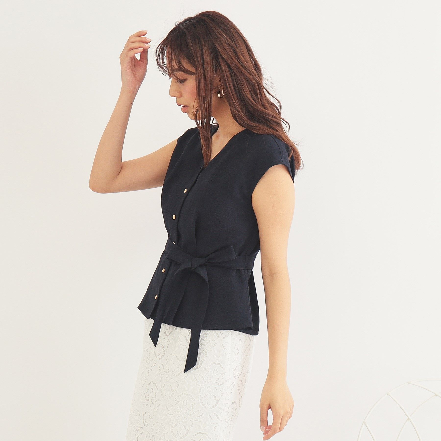 index「《美人百花掲載》リネンタッチ フレンチリボンブラウス/セットアップ対応【洗濯機洗い可/イージーアイロ」|シャツ・ブラウス|