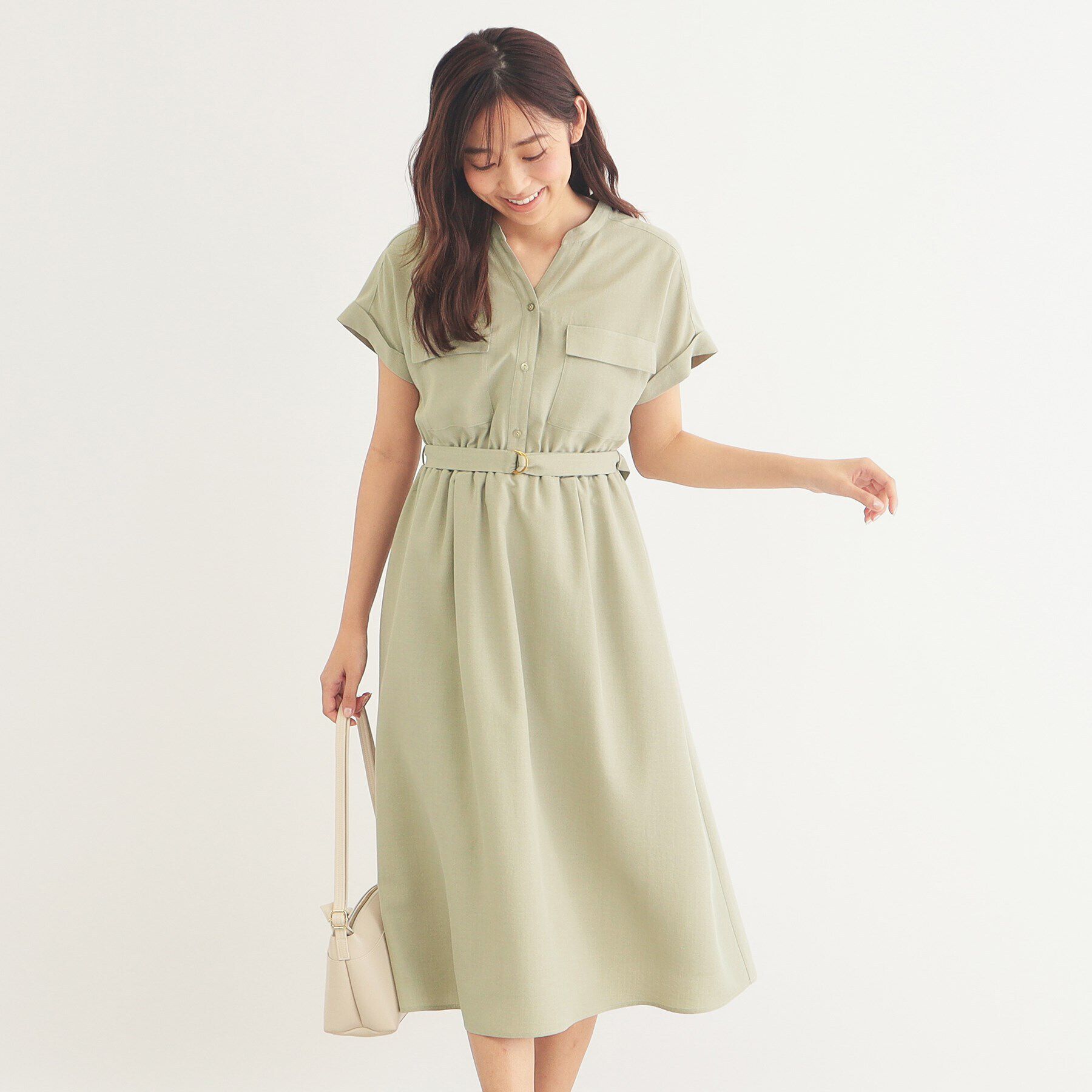 index「《6color/S-LLsize》ダブルポケットシャツワンピース【吸水速乾/防シワ/抗ピル/洗濯機洗」|ワンピース|カーキ(027)