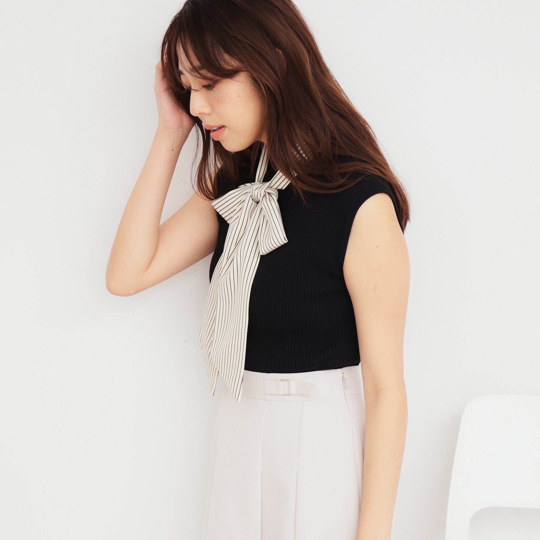 index「《美人百花掲載》スカーフ付きフレンチリブニット【洗濯機可】」|ニット・セーター|