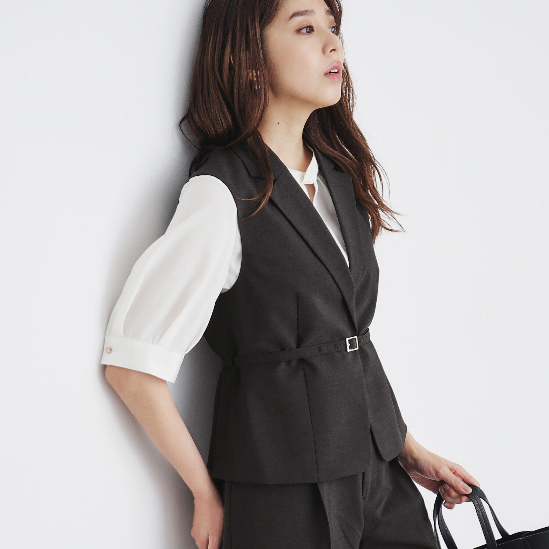 index「麻調コンパクトテーラードジレ/セットアップ対応【洗濯機洗い可】」|ベスト・ジレ|