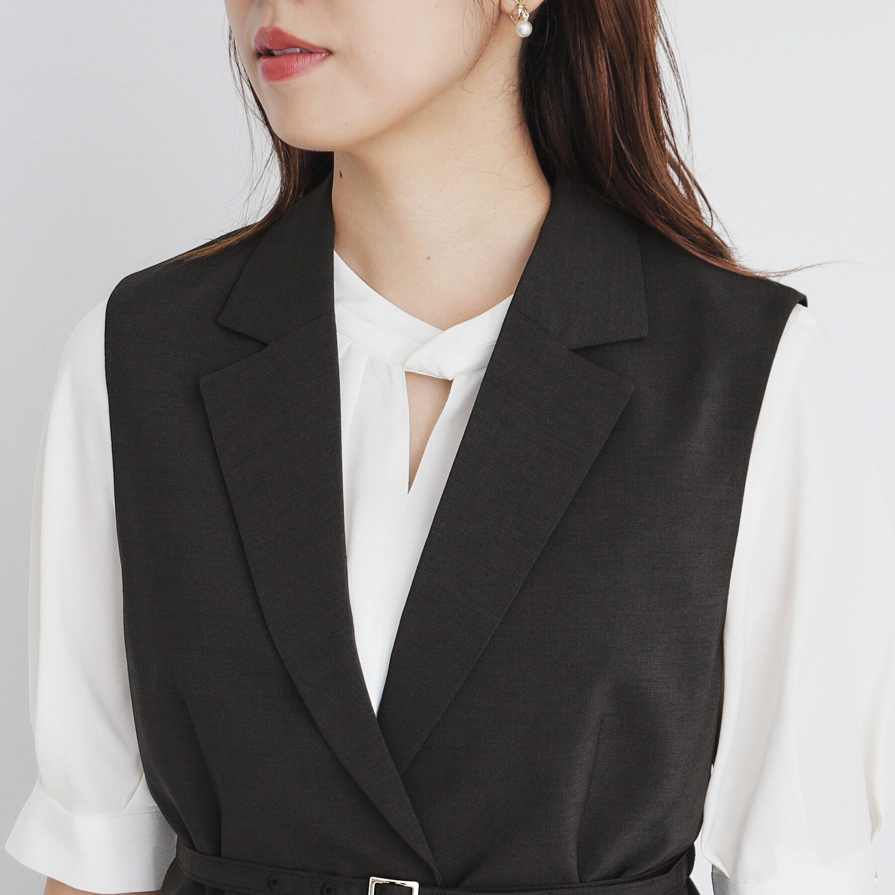 index「麻調コンパクトテーラードジレ/セットアップ対応【洗濯機洗い可】」|ベスト・ジレ|