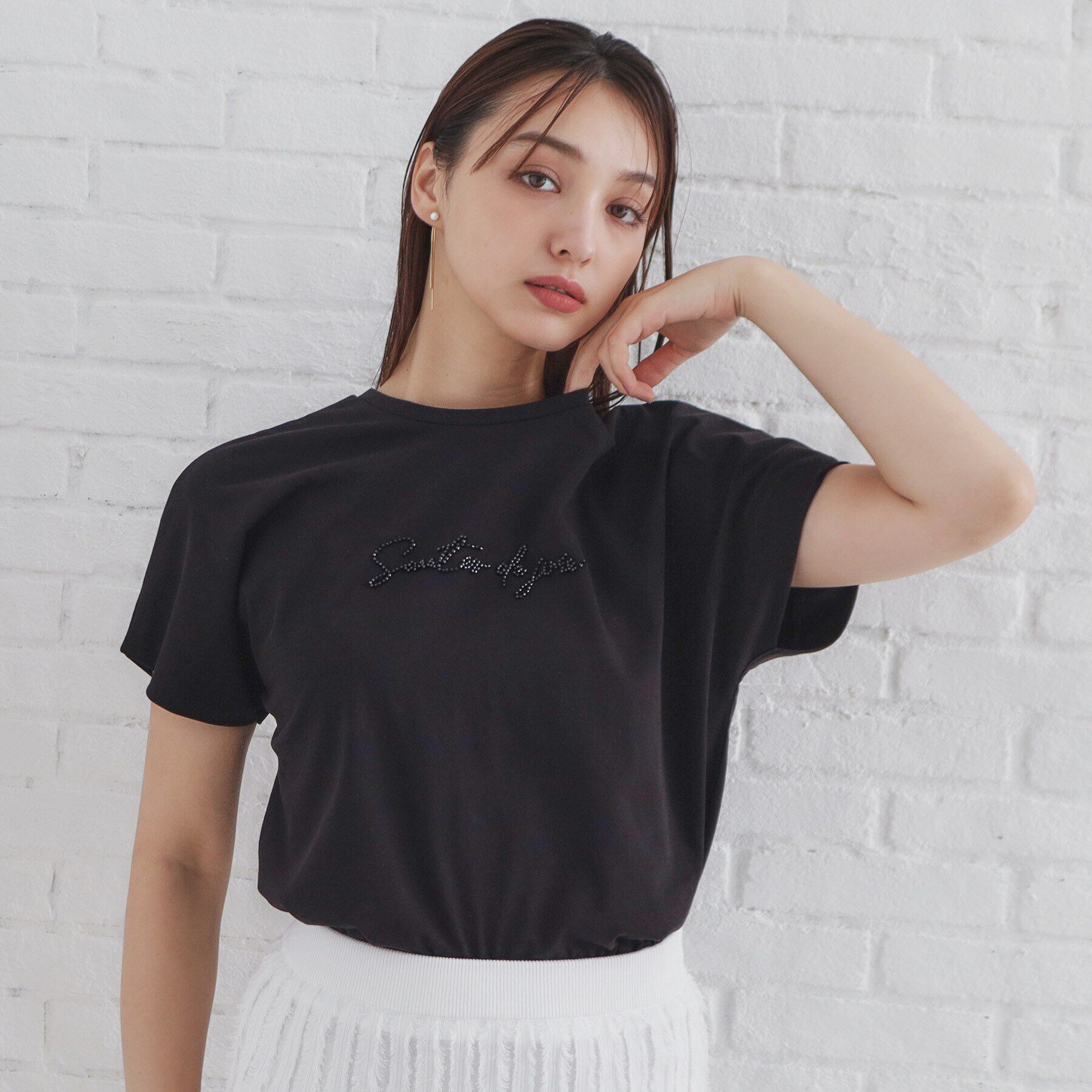 index「UV ビーズロゴデザインTシャツ【接触冷感/手洗い可】」|Tシャツ・カットソー|ブラック(019)