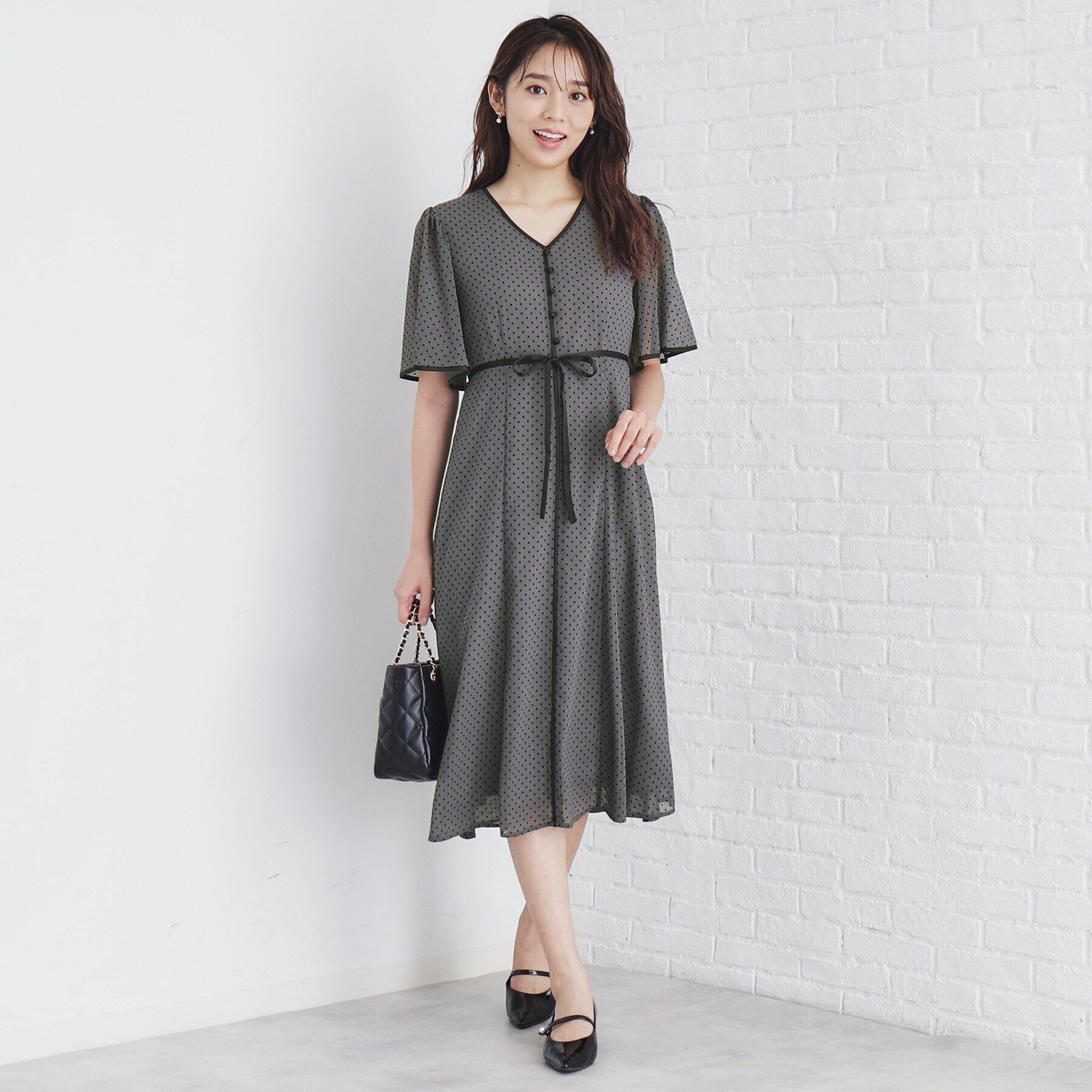 index「フロッキードットバイカラーフレアワンピース【洗濯機洗い可/防シワ】」|ワンピース|