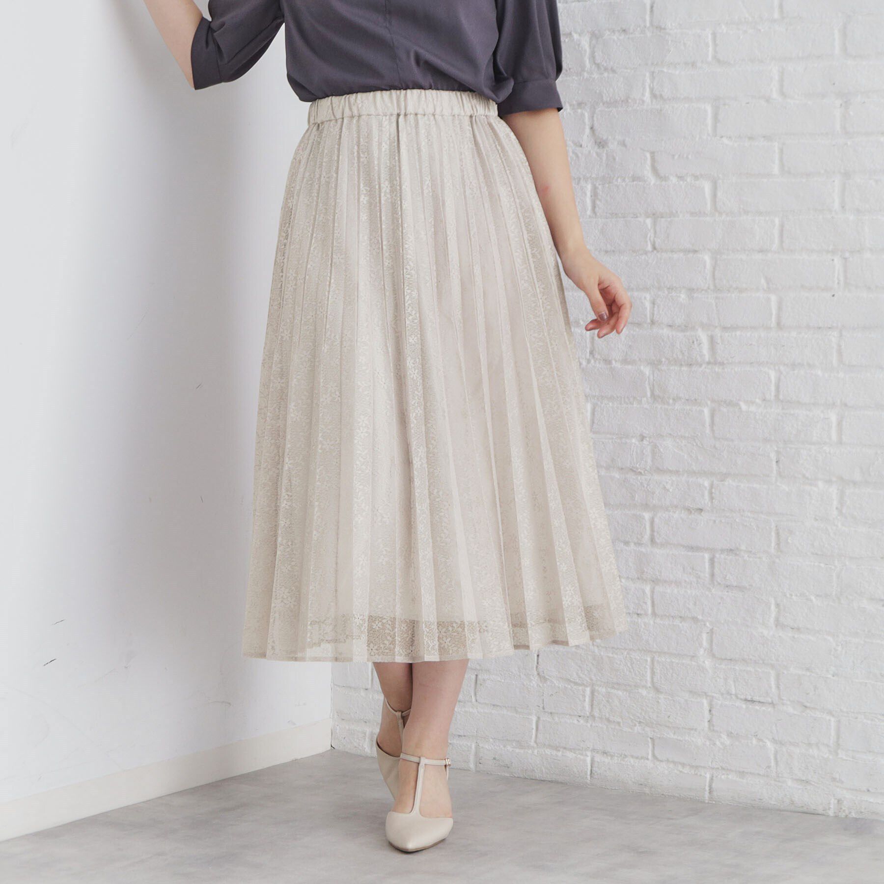 index「ミニフラワーレースプリーツスカート【洗濯機洗い可】」|スカート|グレージュ(050)