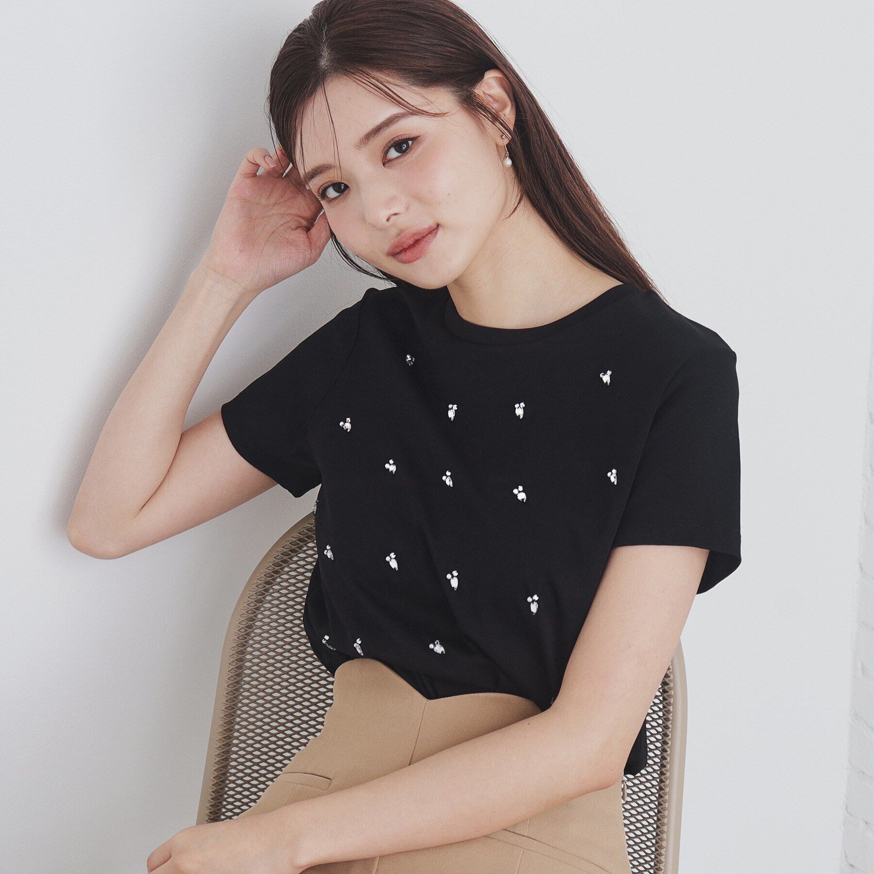 index「《美人百花掲載》クールタッチ短丈ビジューTシャツ【洗濯機洗い/接触冷感】」|Tシャツ・カットソー|