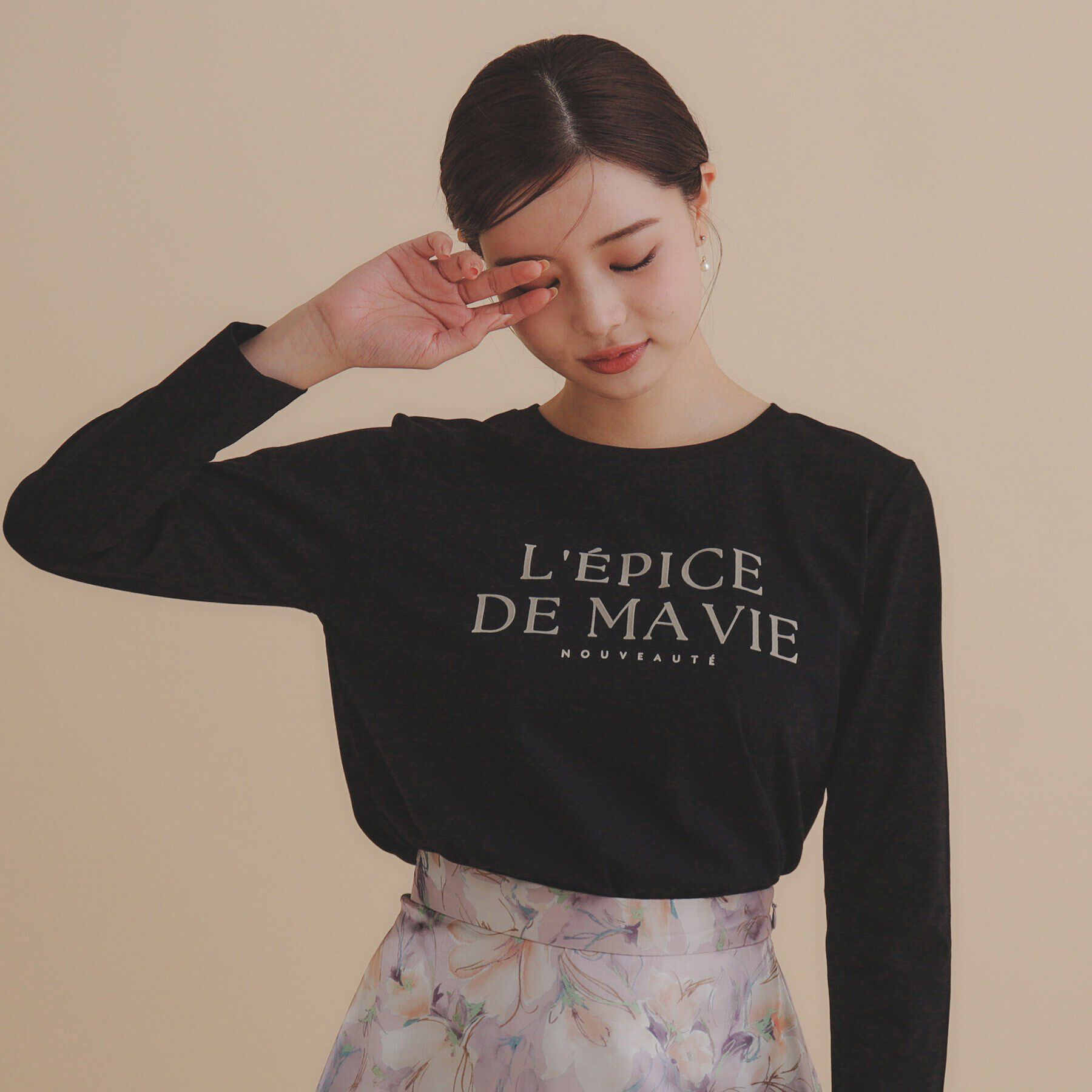 index「UV ロゴプリント7分袖トップス【洗濯機洗い/抗ピル】」|Tシャツ・カットソー|ブラック(019)