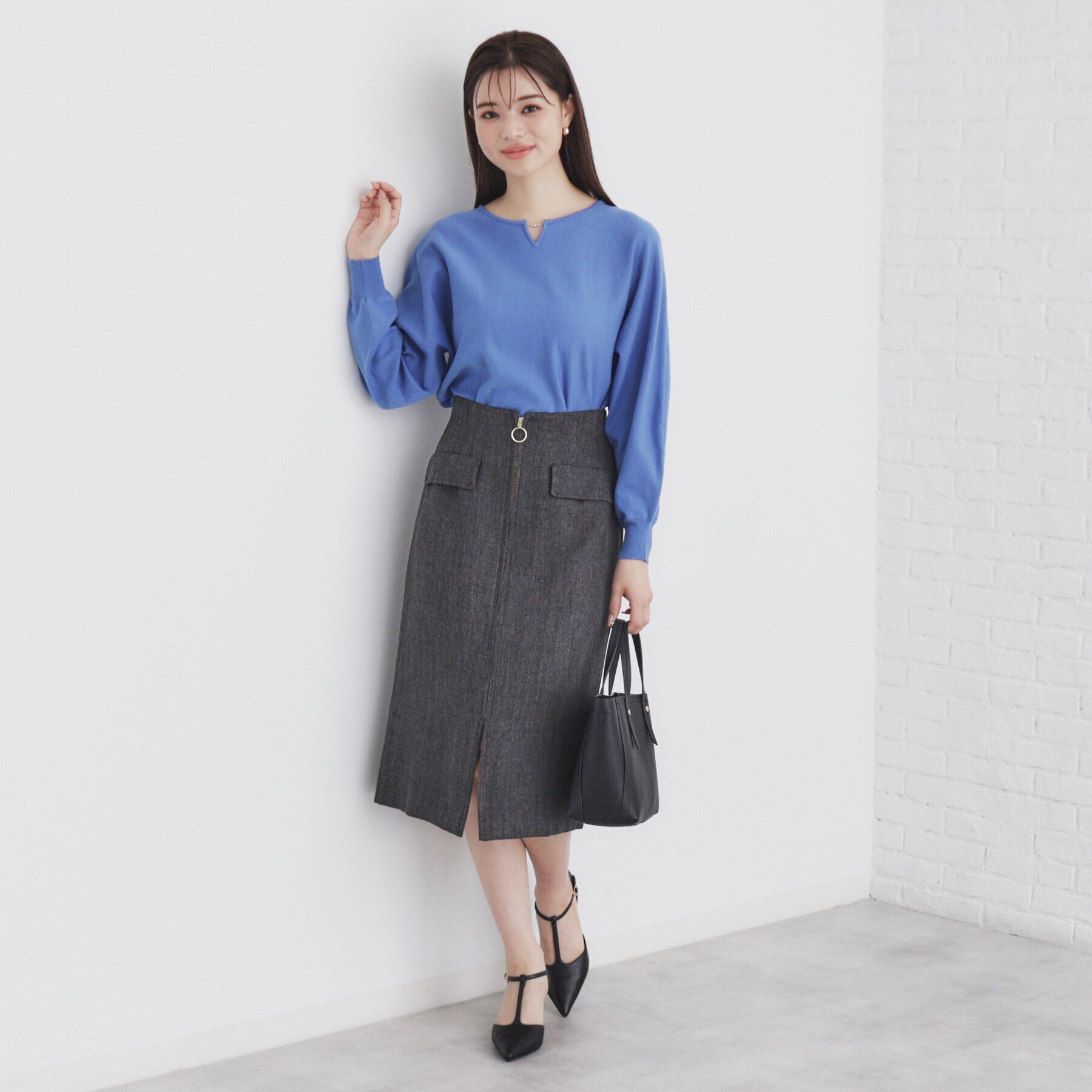 index「《5color/XS-LL》キーネックビジュードルマンニット【洗濯機洗い可】」|ニット・セーター|