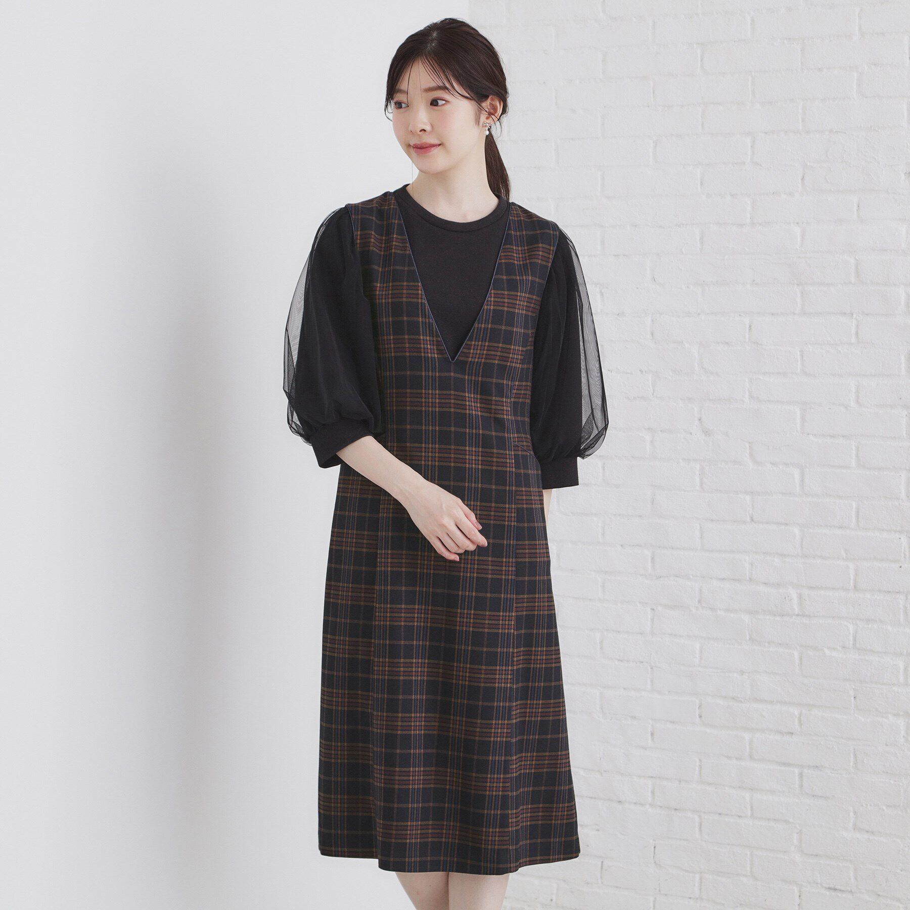 index「チェックジャンスカワンピース【洗濯機洗い可/イージーアイロン】」|ワンピース|