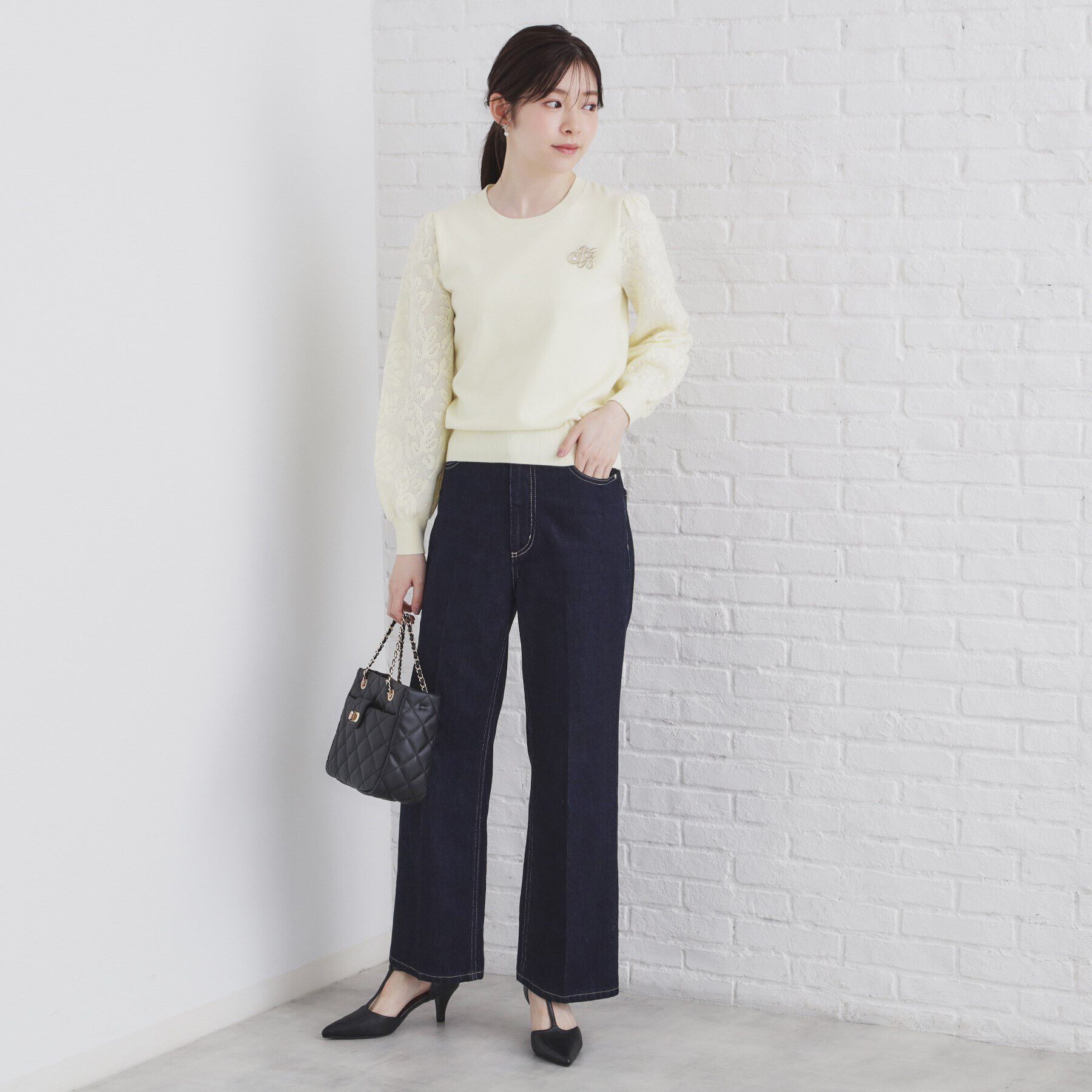 index「ブローチ付き ジャカードスリーブニット【洗濯機洗い可】」|ニット・セーター|