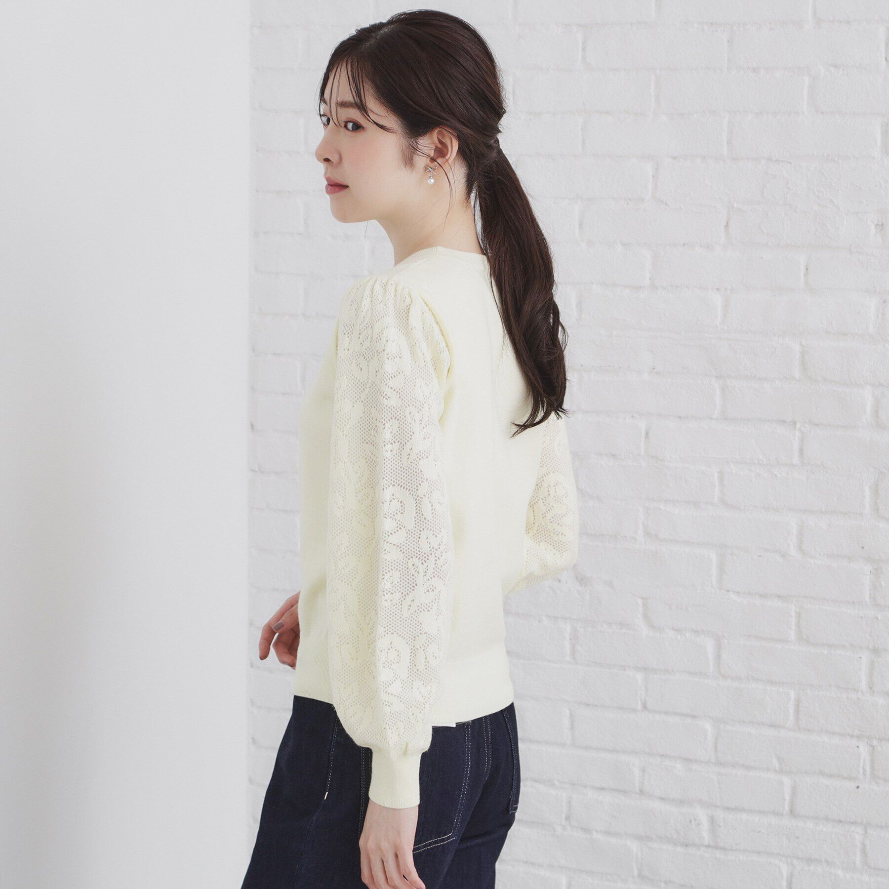 index「ブローチ付き ジャカードスリーブニット【洗濯機洗い可】」|ニット・セーター|