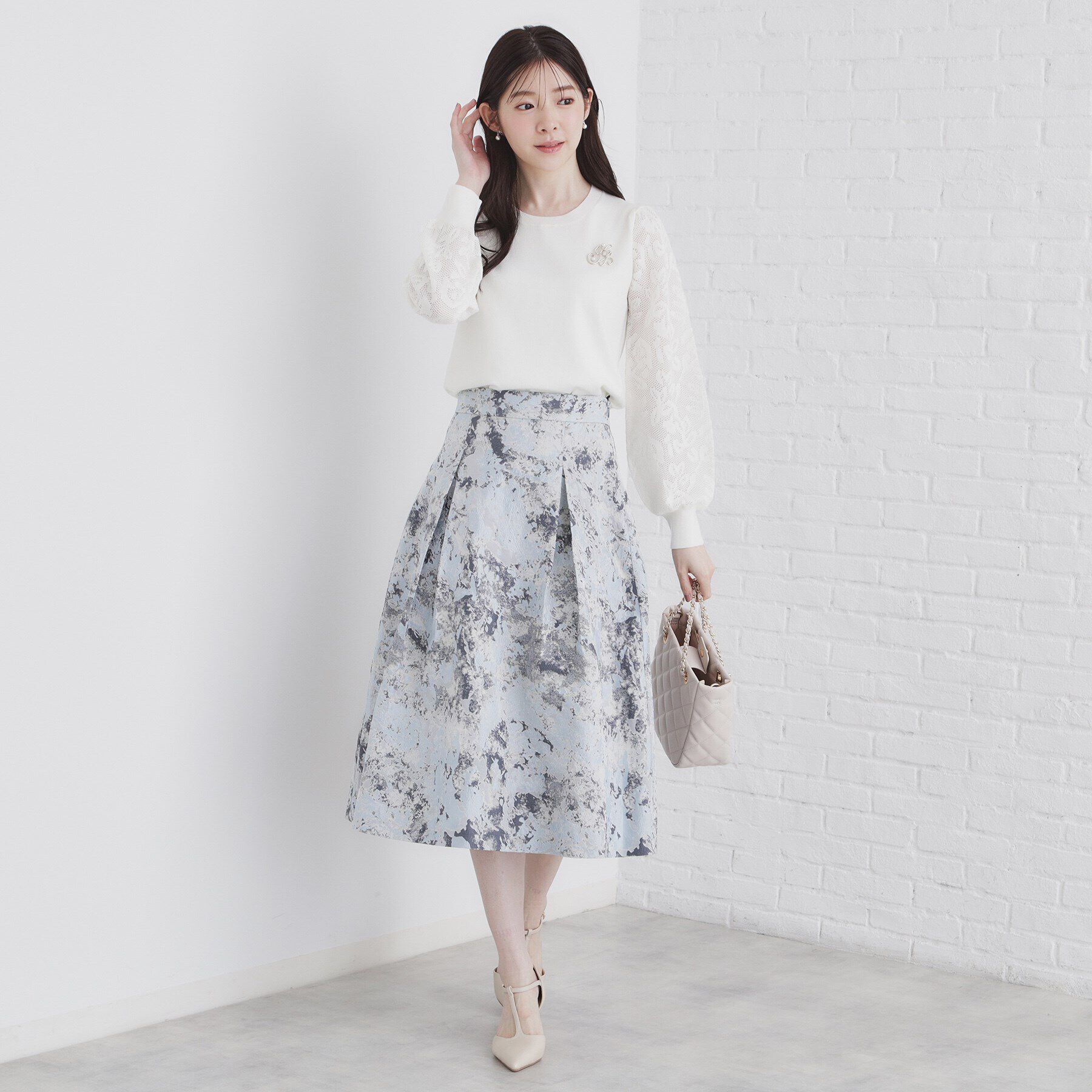 index「ブローチ付き ジャカードスリーブニット【洗濯機洗い可】」|ニット・セーター|