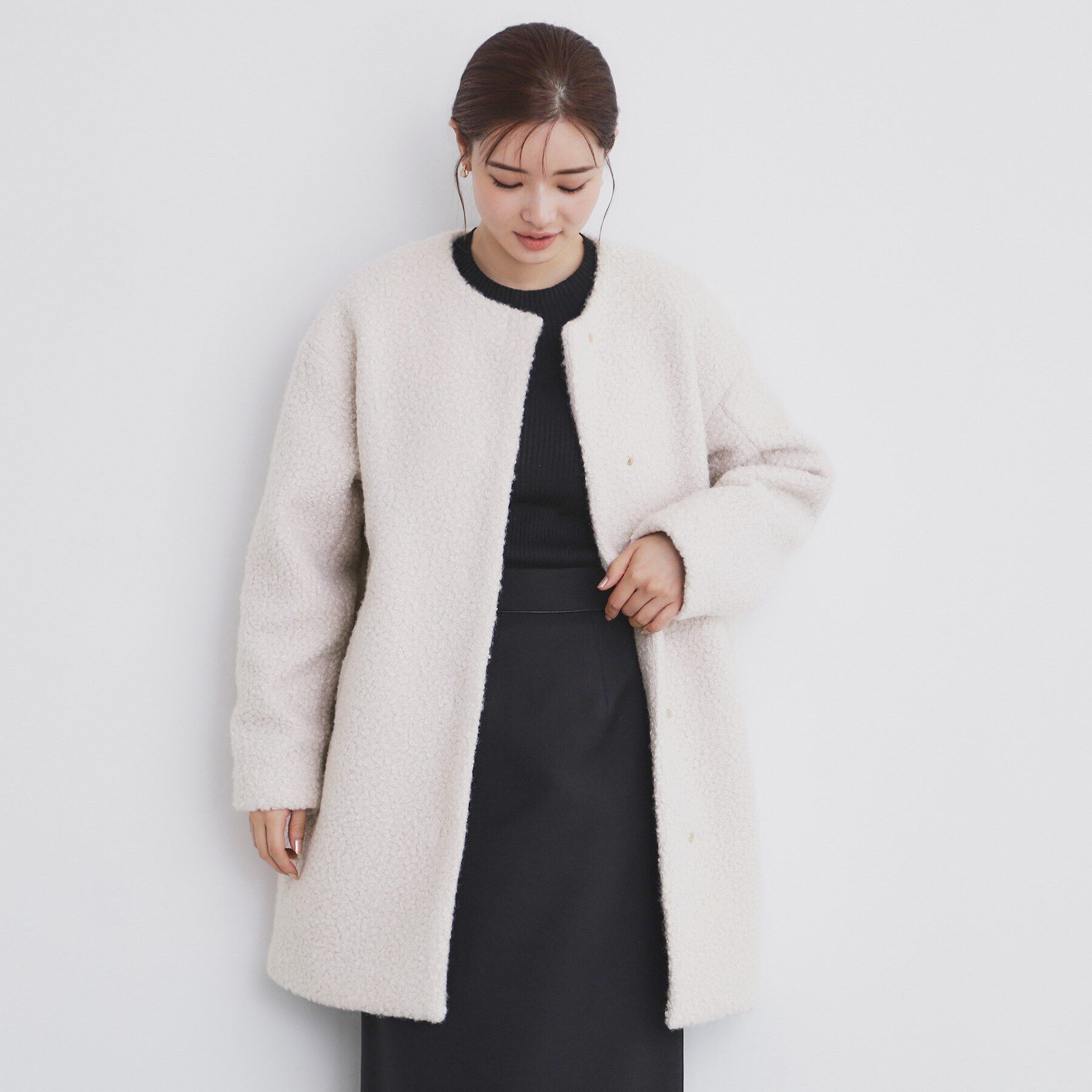 index「ブークレノーカラーミドルコート【洗える】」|ノーカラーコート|グレージュ(050)