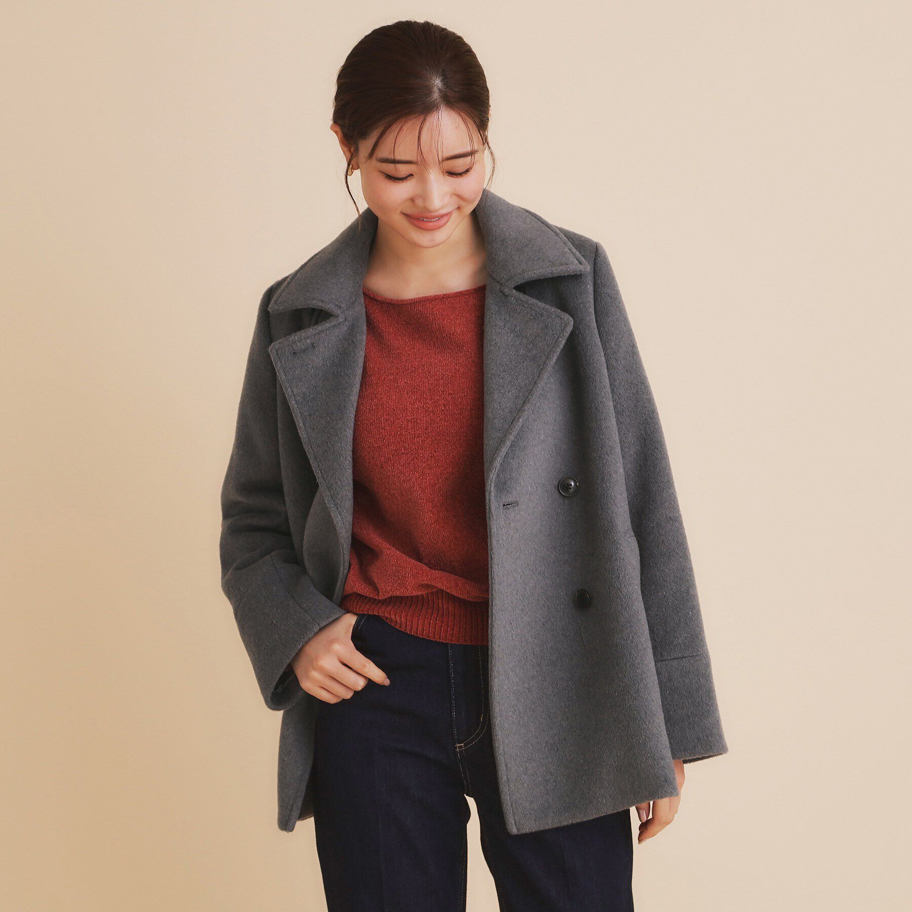 index「《5color/S-Lsize》ウール混 ステンカラーピーコート」|ピーコート|チャコールグレー(0