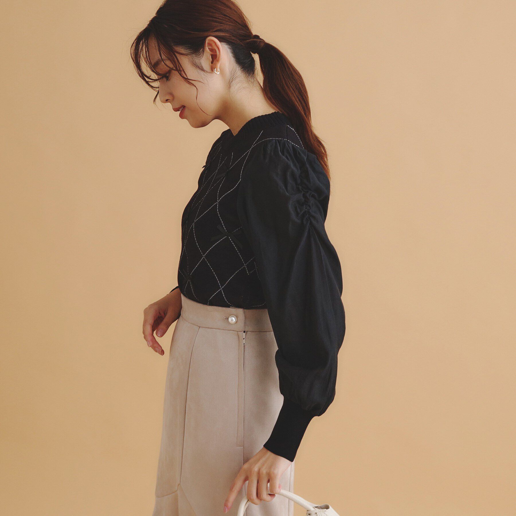 index「ダイヤリボンシアーパフスリーブニット/ニットアップ対応【洗濯機洗い可/抗ピル】」|ニット・セーター|