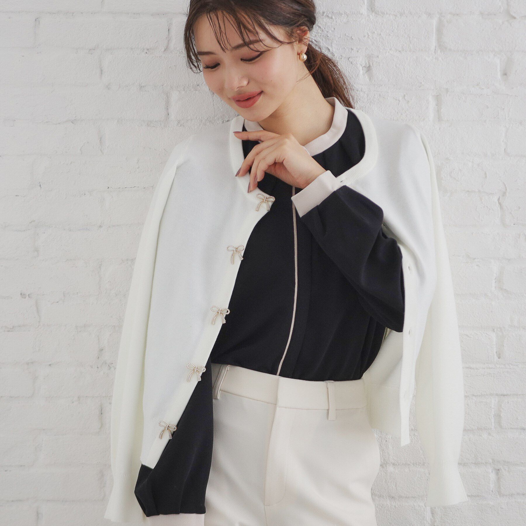 index「リボンパール調ビジューカーディガン【洗える】」|カーディガン|