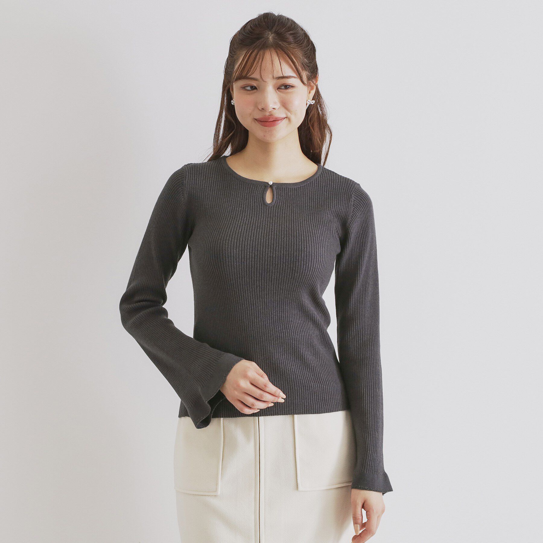 index「フロントパール袖フリルリブニット【洗濯機洗い可】」|ニット・セーター|