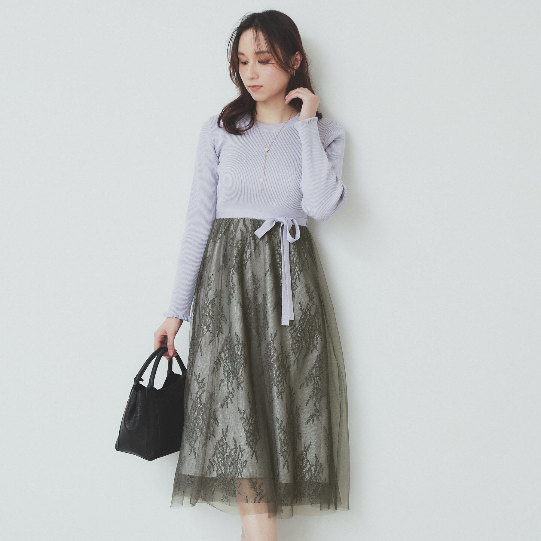index「チュールレーススカートドッキングワンピース【洗濯機洗い可】」|ワンピース|ラベンダー(880)