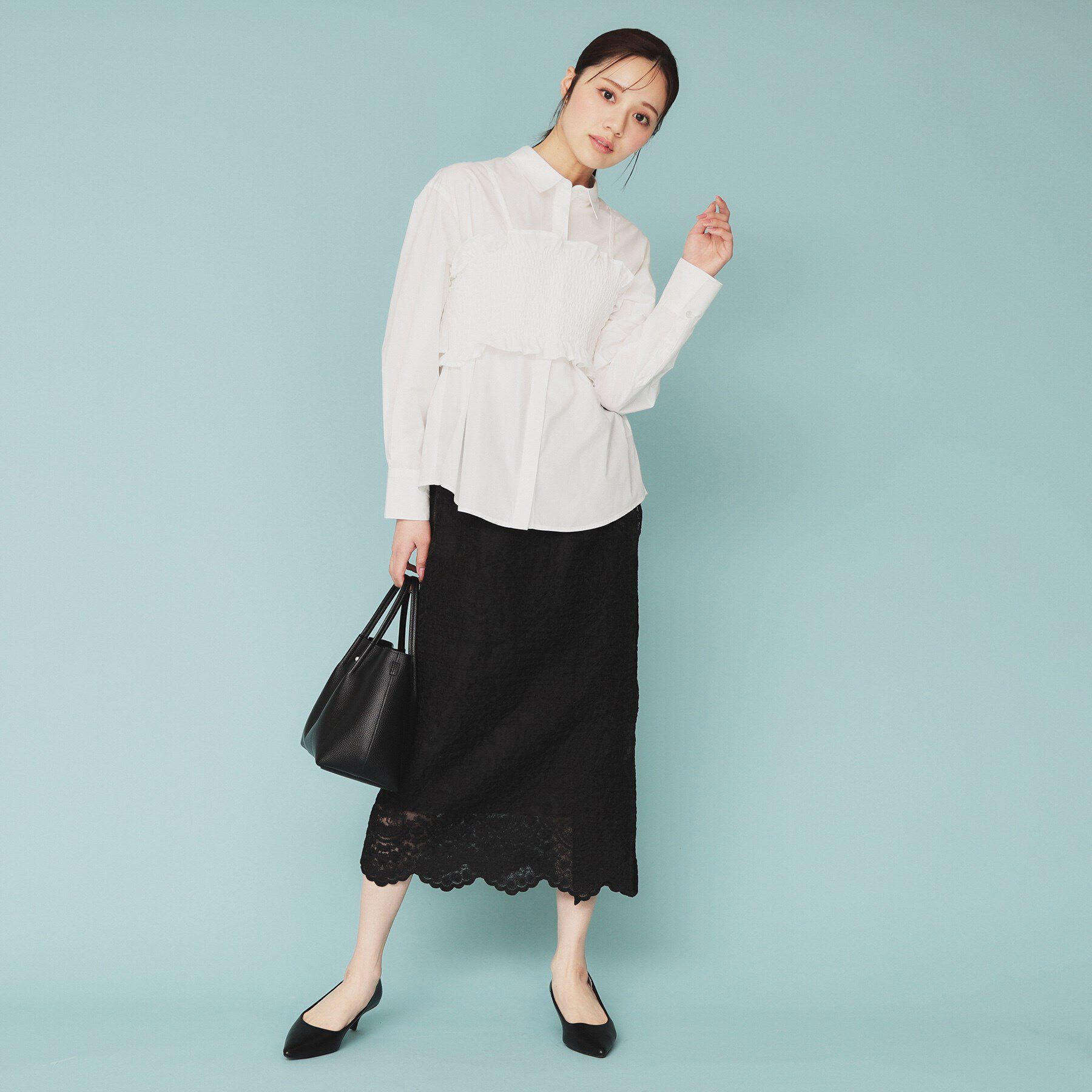 index「《andGIRL掲載》ビスチェレイヤードロングシャツ【洗濯機洗い可】」|シャツ・ブラウス|