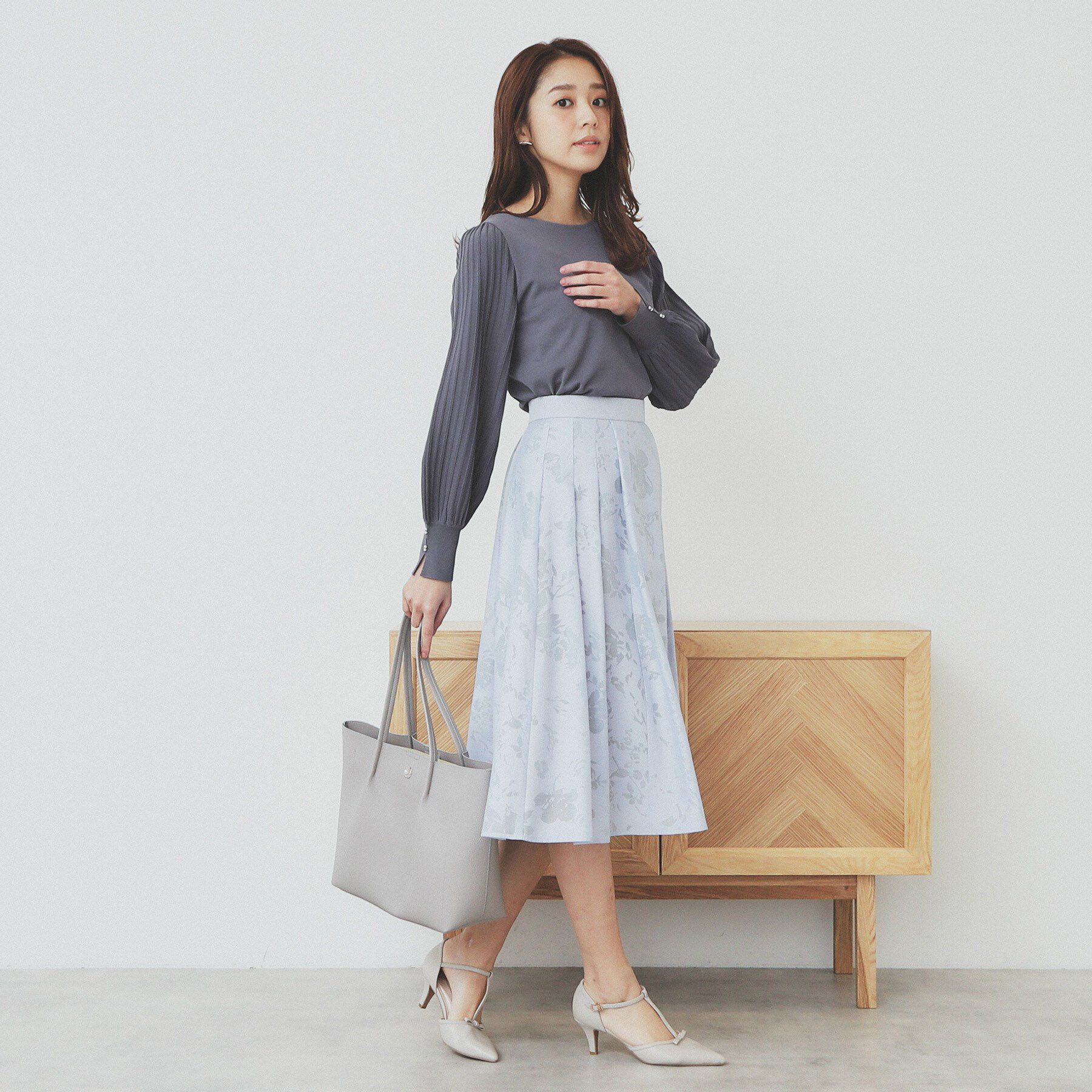 index「プリーツスリーブボートネックニット【洗濯機洗い可】」|ニット・セーター|