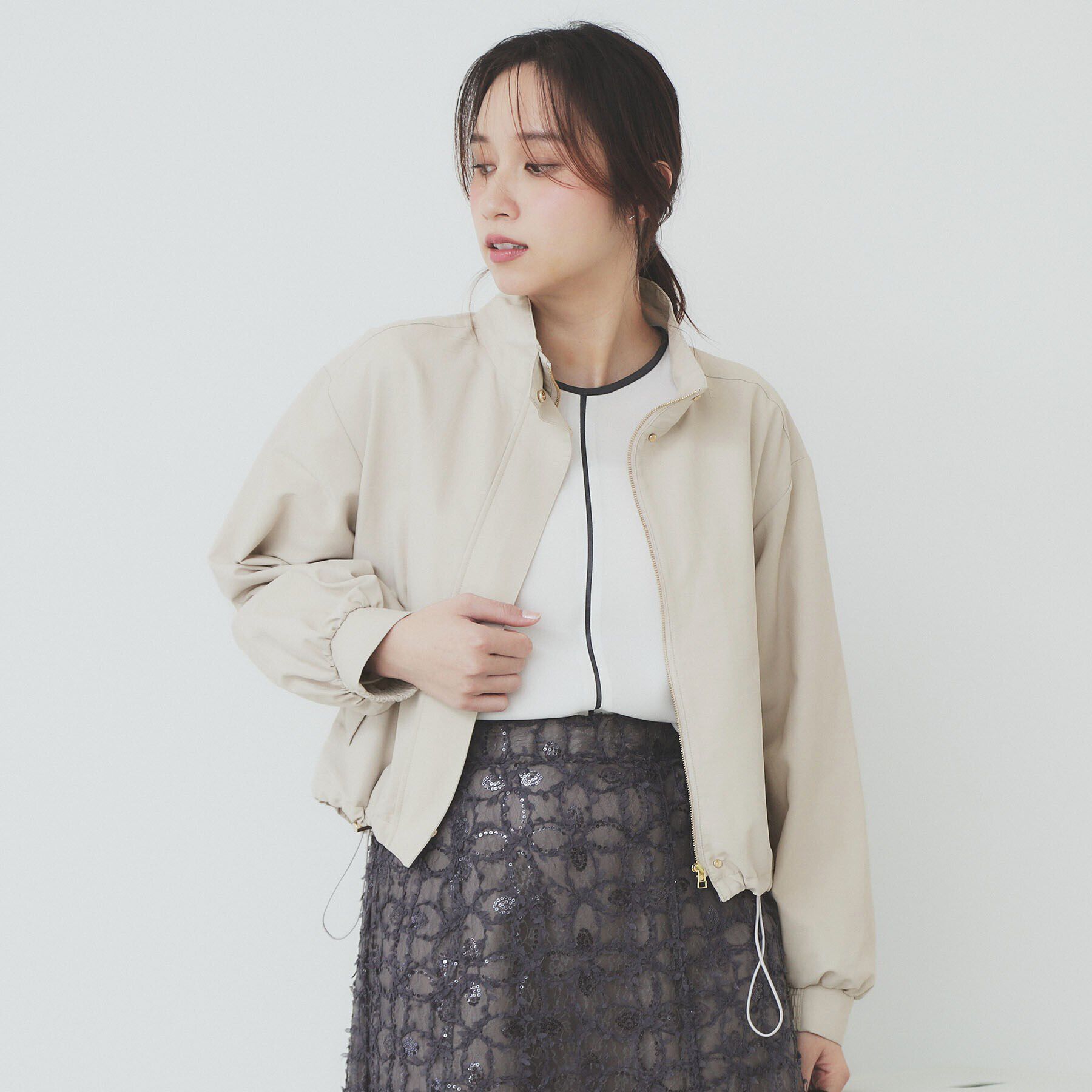 index「撥水スタンドカラーショートブルゾン【洗濯機洗い可】」|ブルゾン・スタジャン|グレージュ(050)