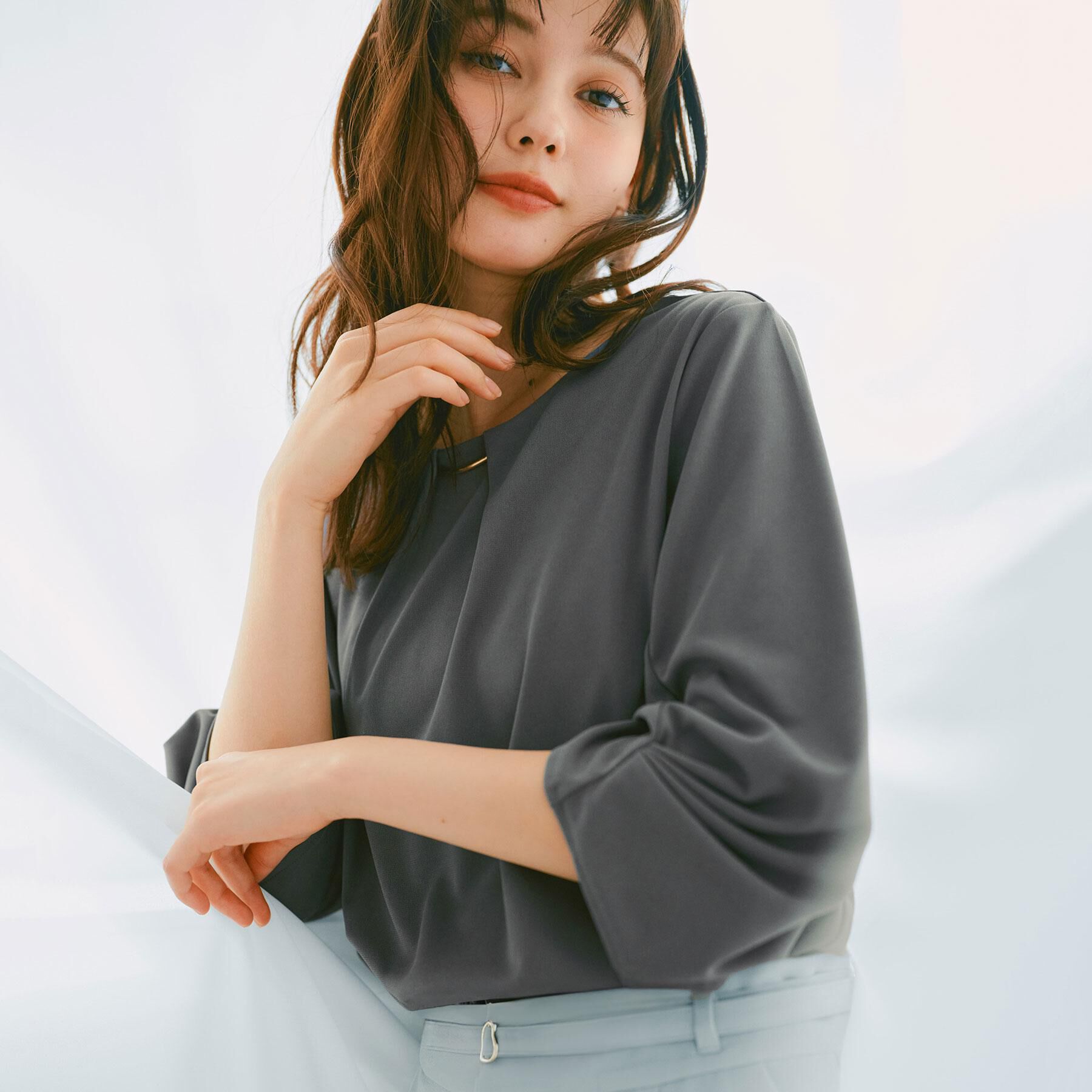 index「《5color》タックスリーブプルオーバー【UV/吸水速乾/接触冷感/洗濯機洗い可】」|Tシャツ・カットソー|チャコールグレー(0