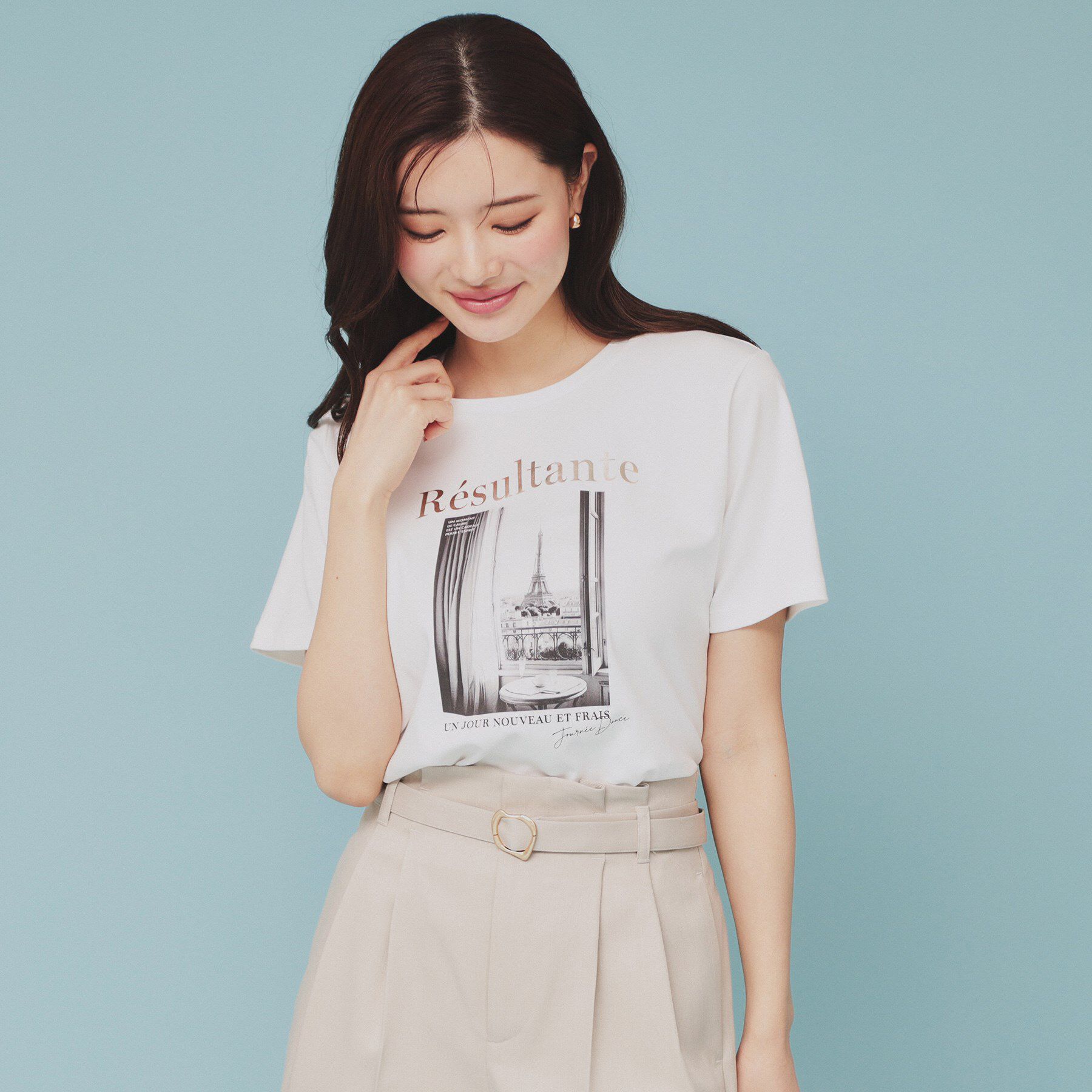 index「箔プリントショート丈Tシャツ【UV/接触冷感/洗濯機洗い可】」|Tシャツ・カットソー|