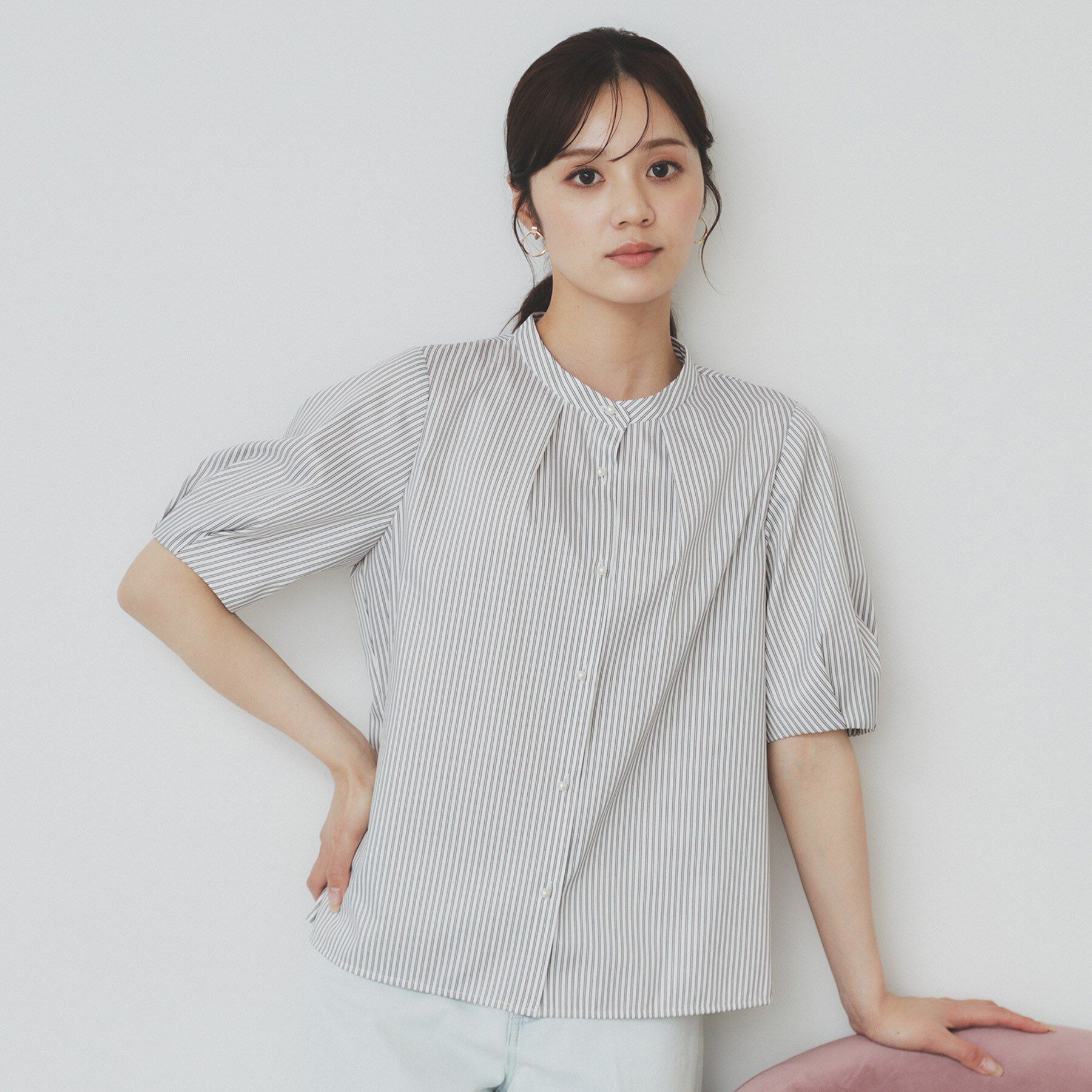 index「バンドカラータックブラウス【洗濯機洗い可/イージーアイロン/防シワ】」|シャツ・ブラウス|アイボリー(304)