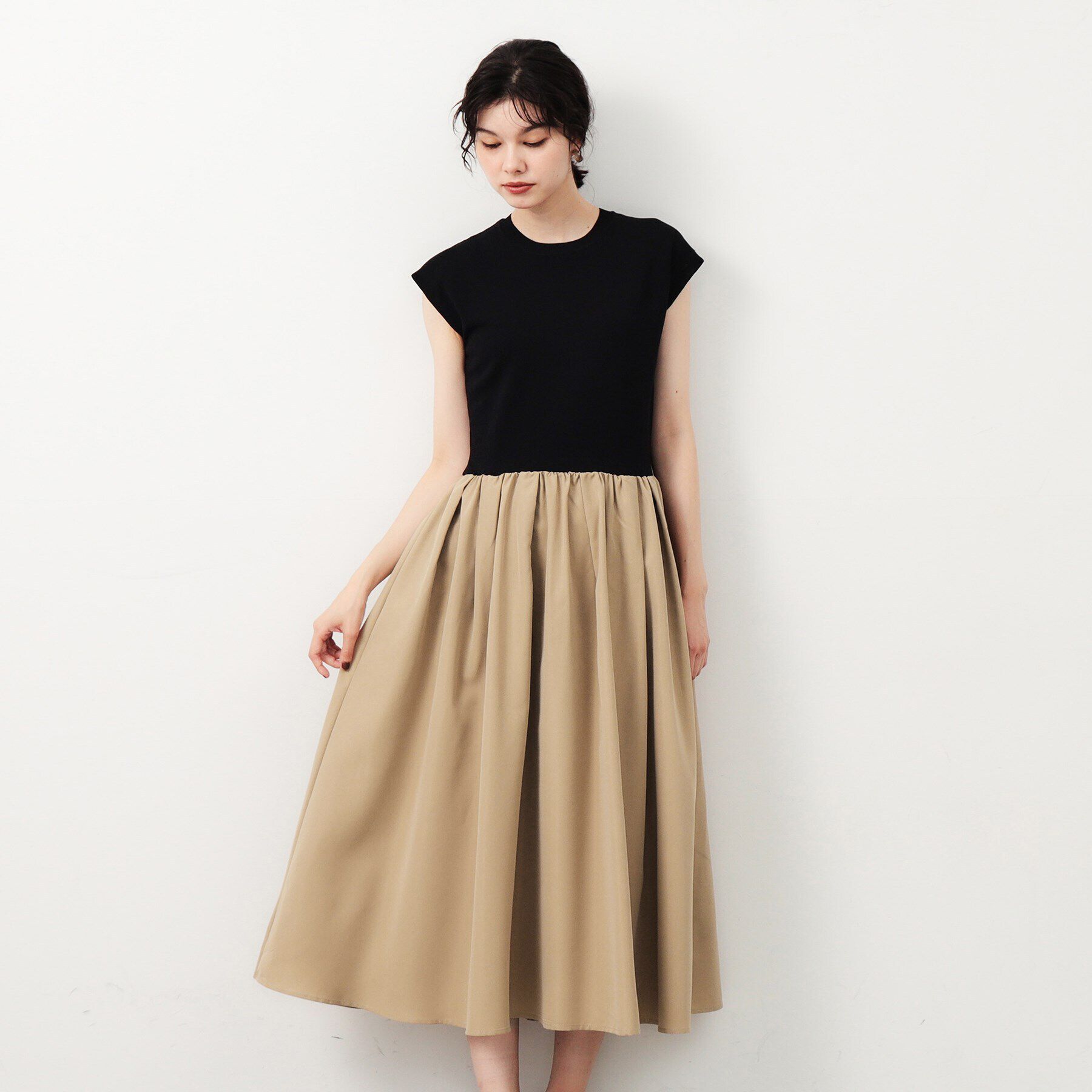 OPAQUE.CLIP「フレンチスリーブニットドッキングワンピース【洗濯機洗い可】」|ワンピース|