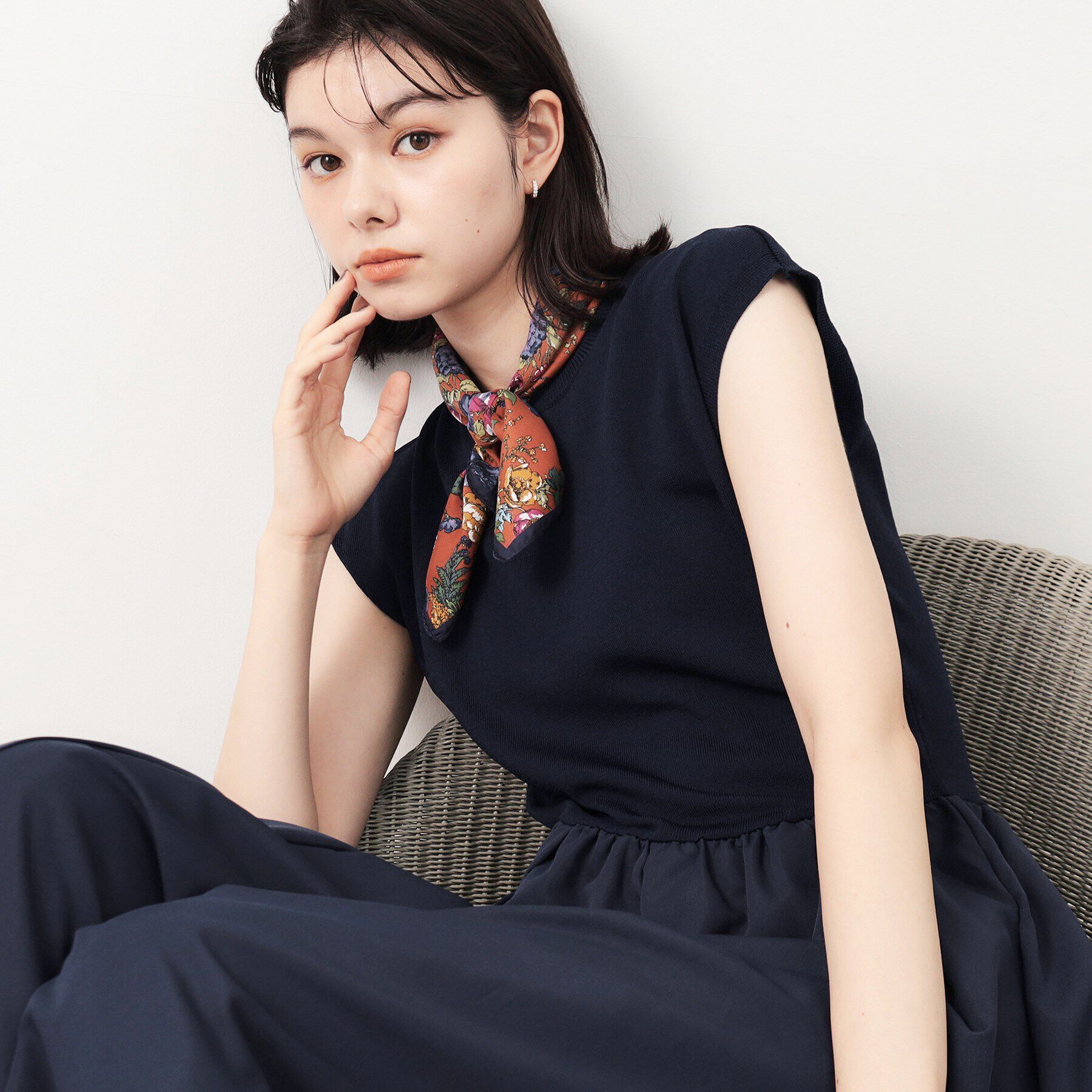 OPAQUE.CLIP「フレンチスリーブニットドッキングワンピース【洗濯機洗い可】」|ワンピース|ネイビー(094)