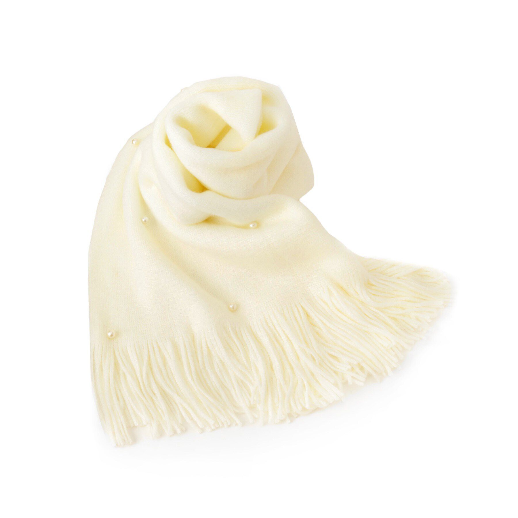 OPAQUE.CLIP「パール調ビーズ付フリンジマフラー」|ストール|オフホワイト(003