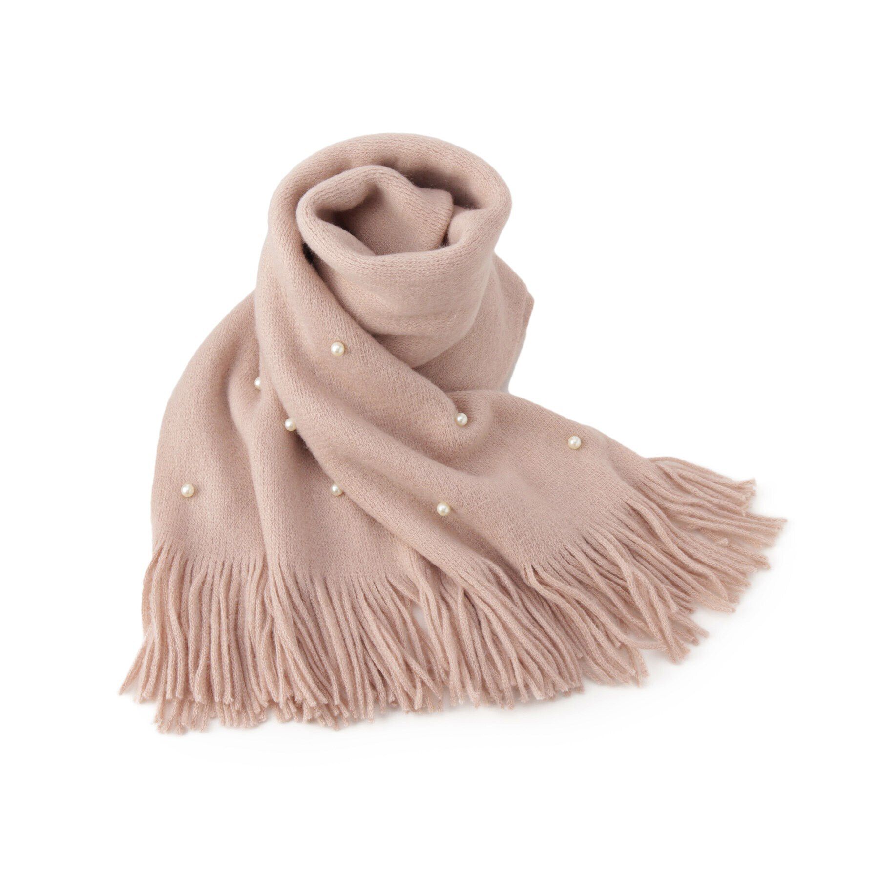 OPAQUE.CLIP「パール調ビーズ付フリンジマフラー」|ストール|