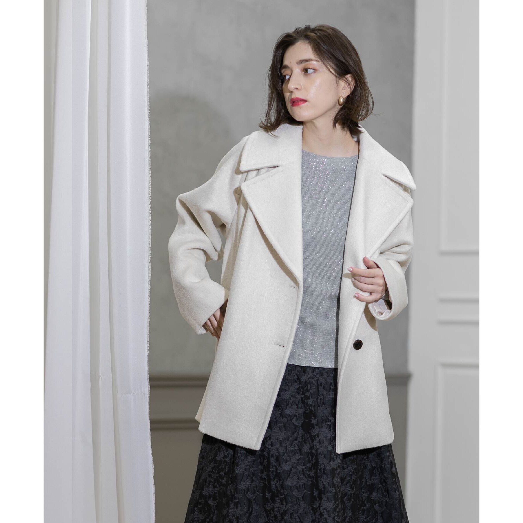 OPAQUE.CLIP「《S-LLsize》ウールカシミヤブレンド ミドルピーコート」|ピーコート|