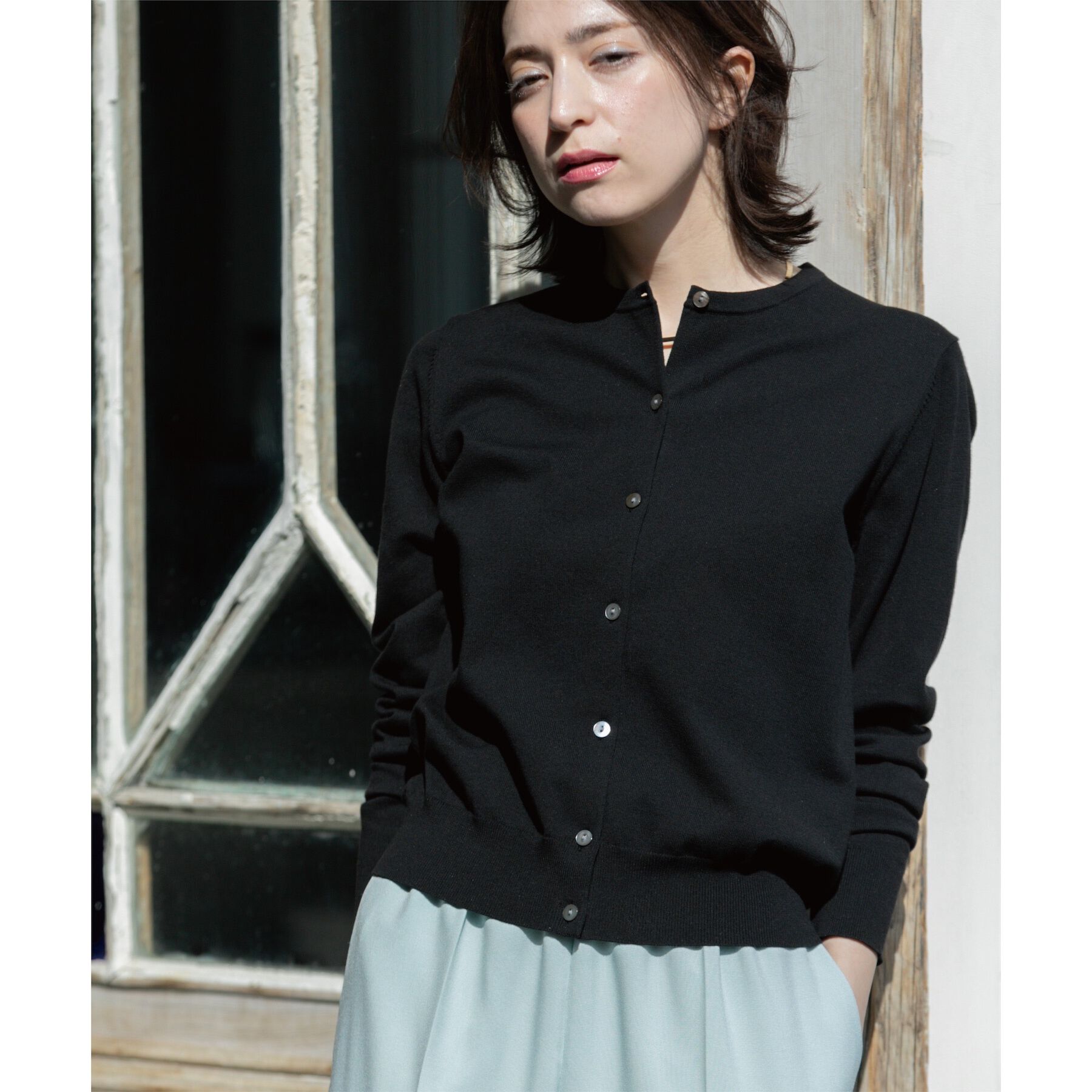 OPAQUE.CLIP「クルーネックニットカーディガン/オーガニックコットン混【UV/洗濯機洗い可】」|カーディガン|