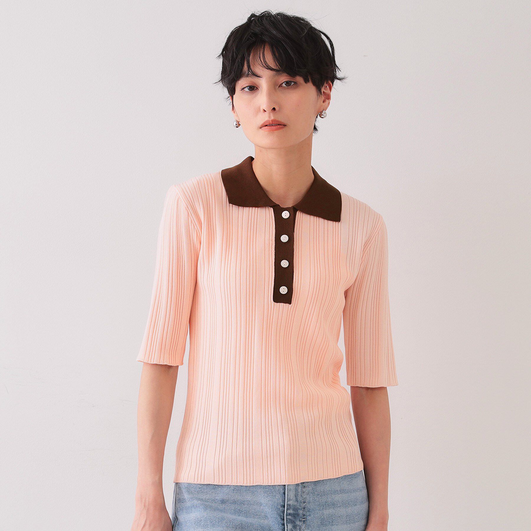 OPAQUE.CLIP「配色ポロランダムリブニット【洗濯機洗い可/抗ピル】」|ニット・セーター|