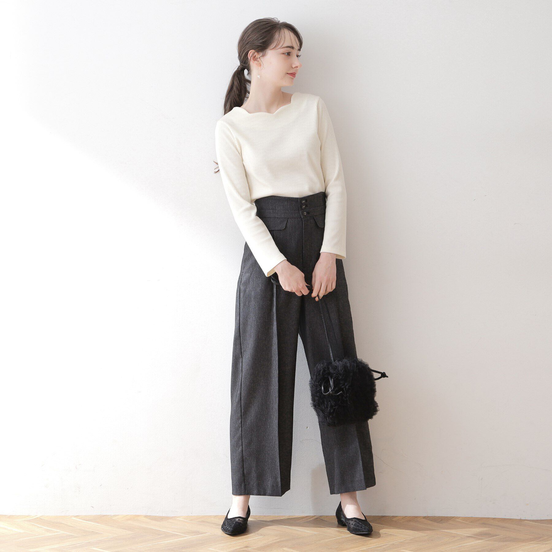 Couture broach「【顔まわりスッキリ・マシンウォッシャブル】ハートネックテレコトップス」|Tシャツ・カットソー|