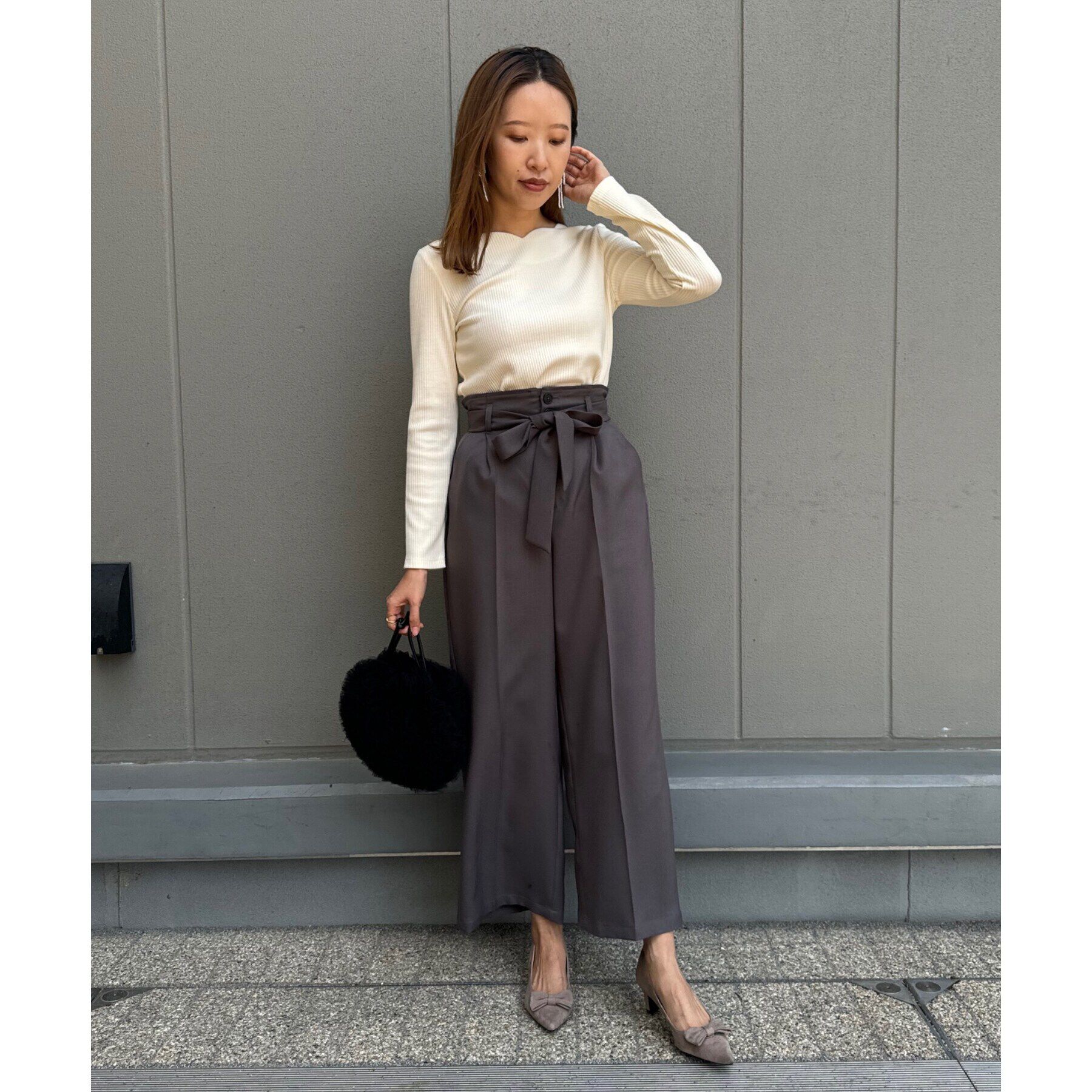 Couture broach「【顔まわりスッキリ・マシンウォッシャブル】ハートネックテレコトップス」|Tシャツ・カットソー|