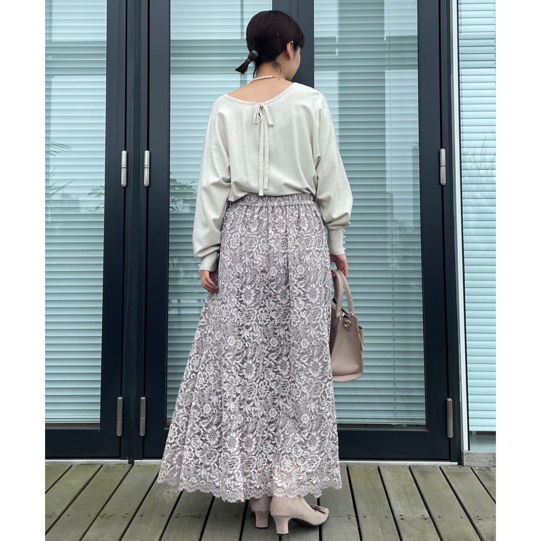 Couture broach「【美シルエットニット】リボン2WAYフェイクパール袖ドルマンニット」|ニット・セーター|