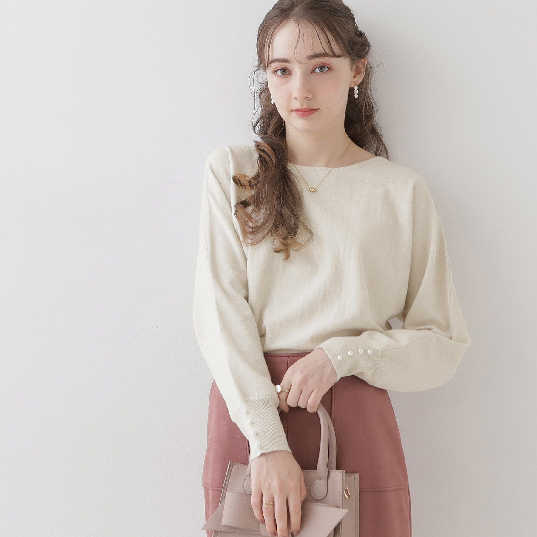 Couture broach「【美シルエットニット】リボン2WAYフェイクパール袖ドルマンニット」|ニット・セーター|