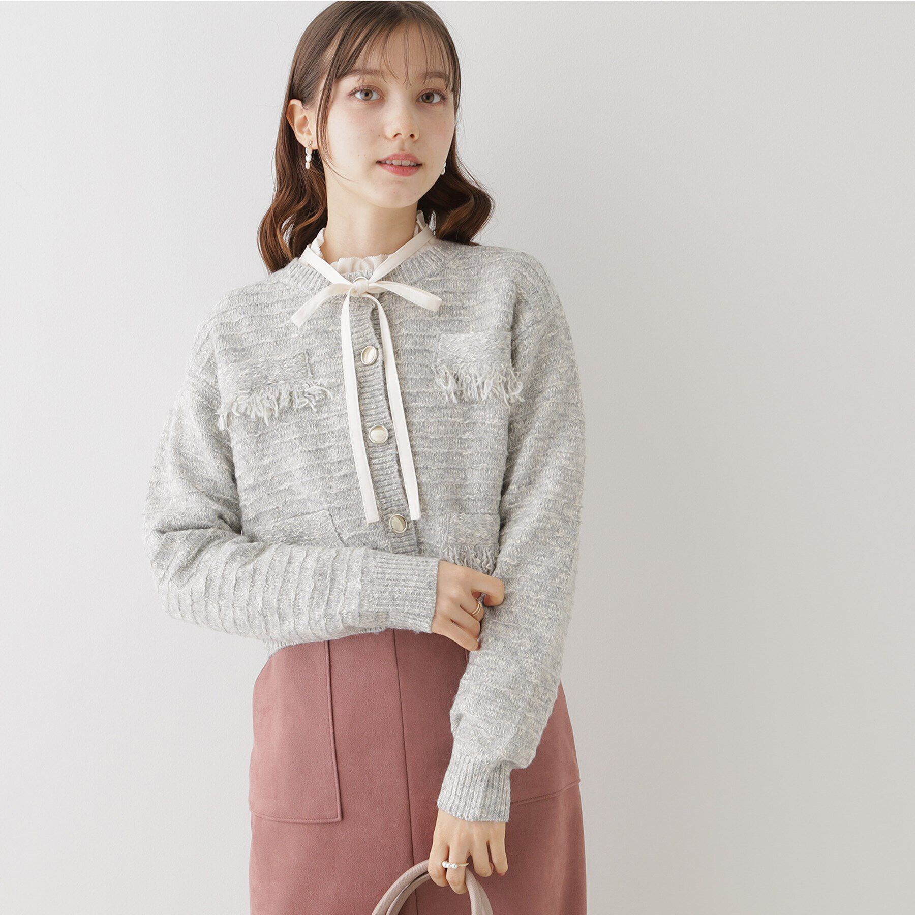 Couture broach「【上品な着こなしが叶う】ツイード風ニットジャケットカーディガン」|カーディガン|ｸﾞﾚｰ(012)