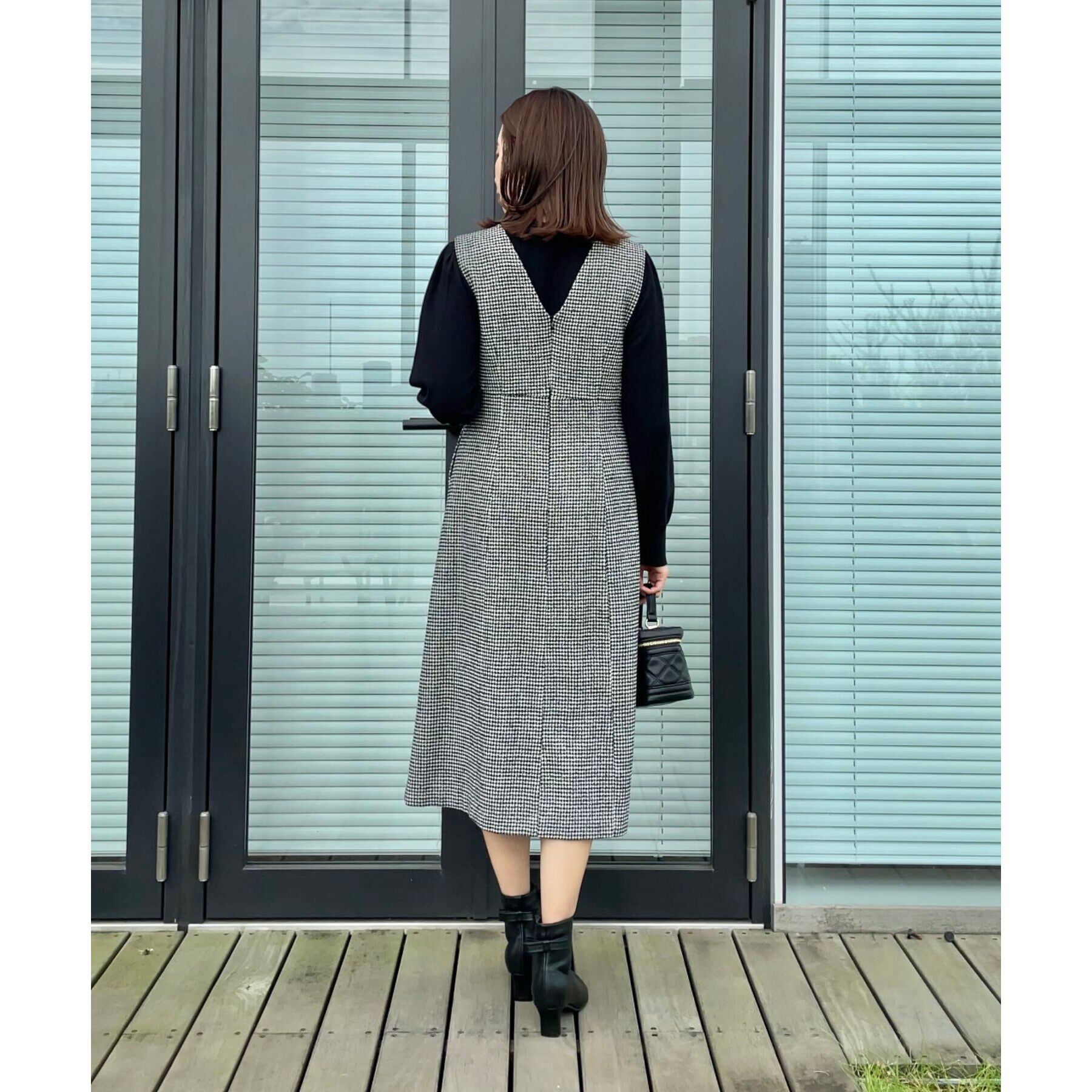 Couture broach「【上品・こなれ感・千鳥ツイード柄】ラメ千鳥釦デザインジャンスカ」|ワンピース|