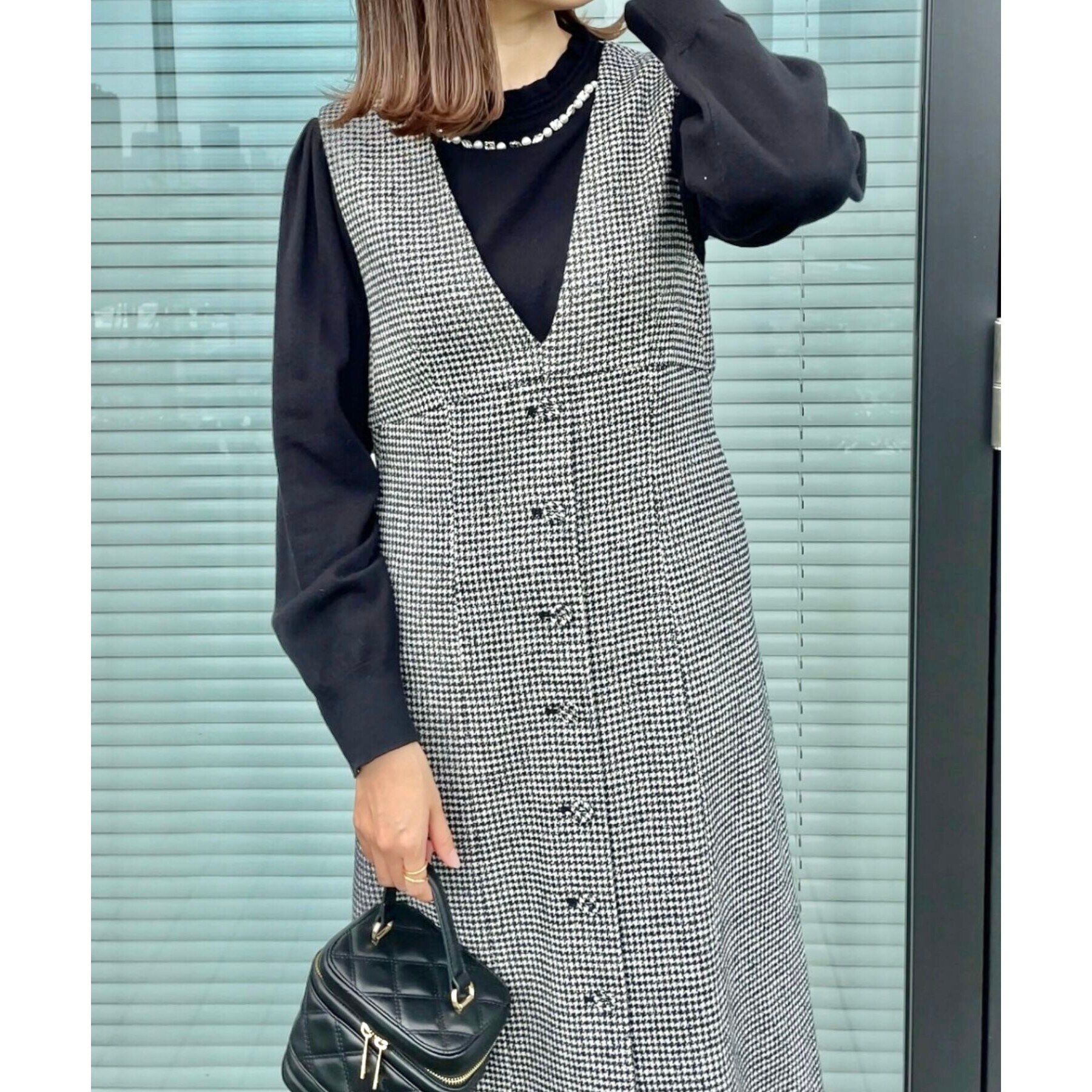 Couture broach「【上品・こなれ感・千鳥ツイード柄】ラメ千鳥釦デザインジャンスカ」|ワンピース|