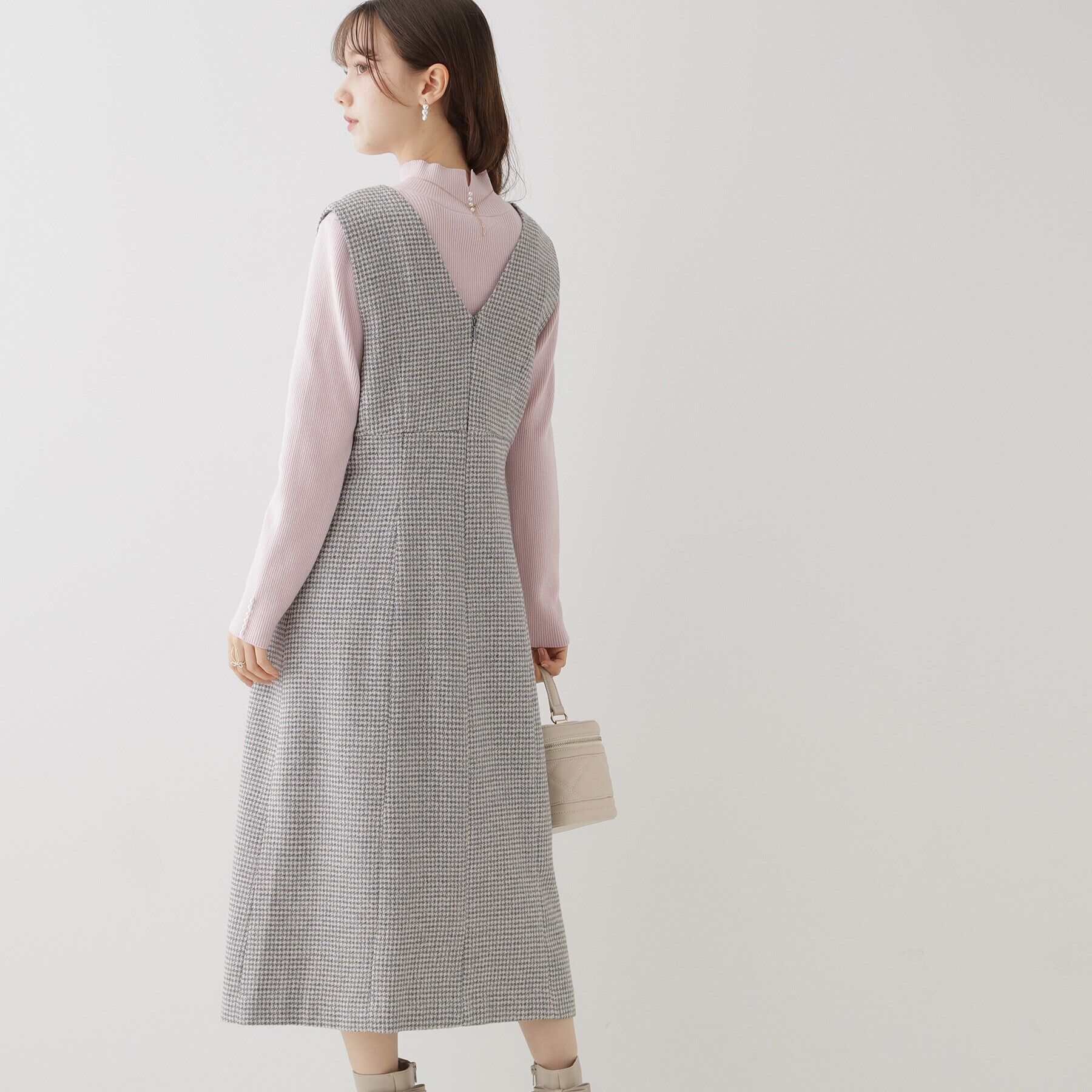 Couture broach「【上品・こなれ感・千鳥ツイード柄】ラメ千鳥釦デザインジャンスカ」|ワンピース|