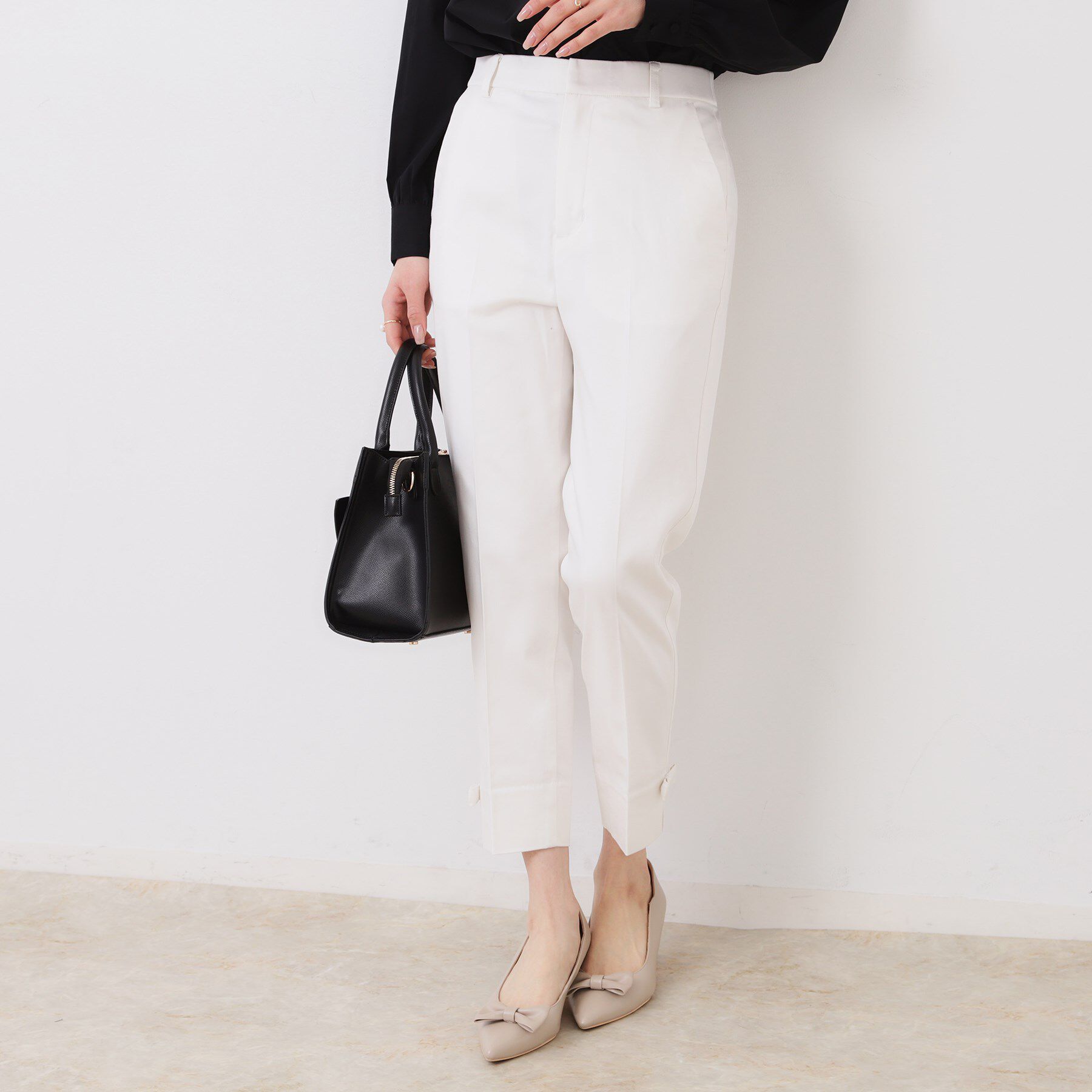 Couture broach「【スッキリ見え・美脚・通勤】リボンポイントサテストパンツ」|その他|