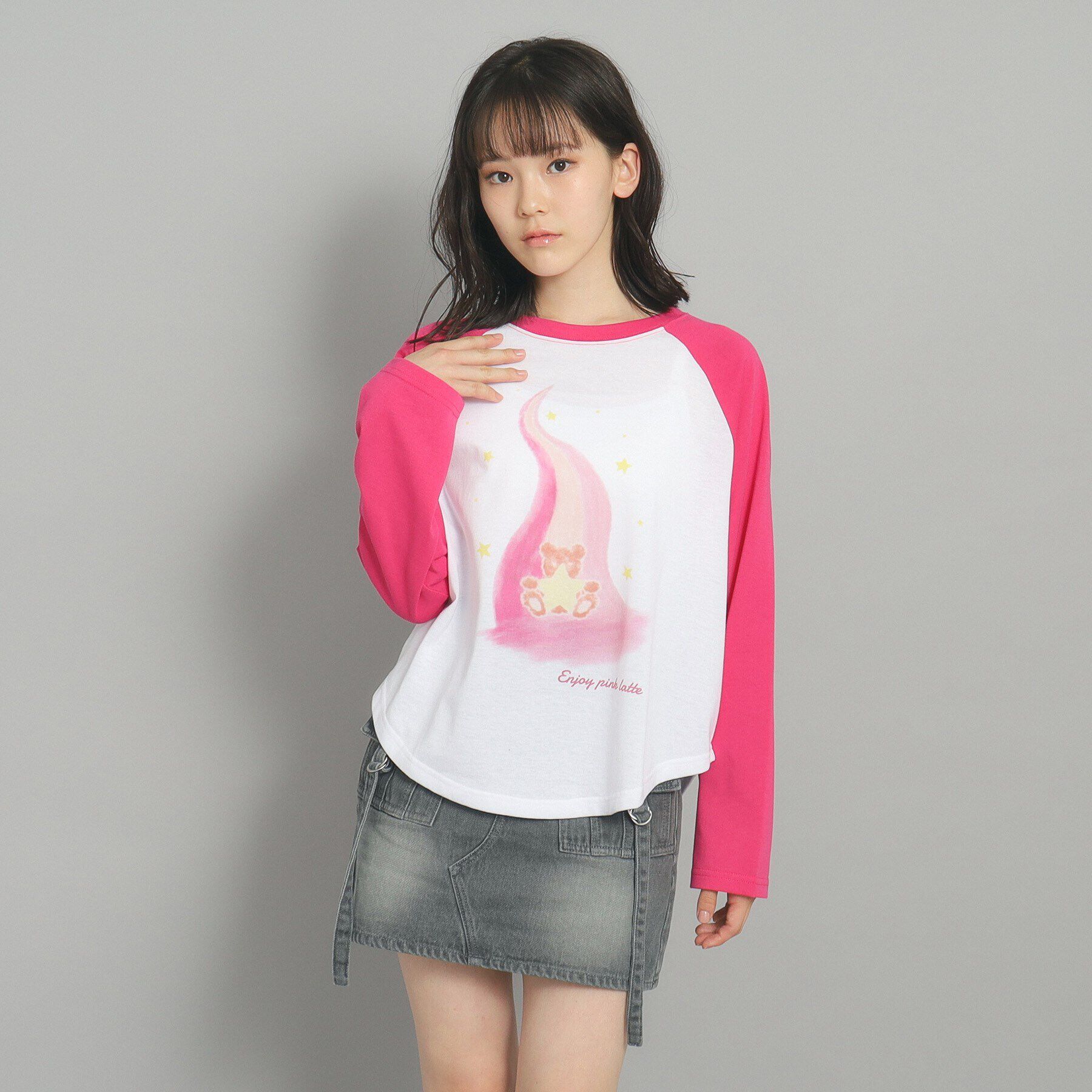 PINK-latte「【130cmあり】ラグランプリントロンT」|Tシャツ・カットソー|
