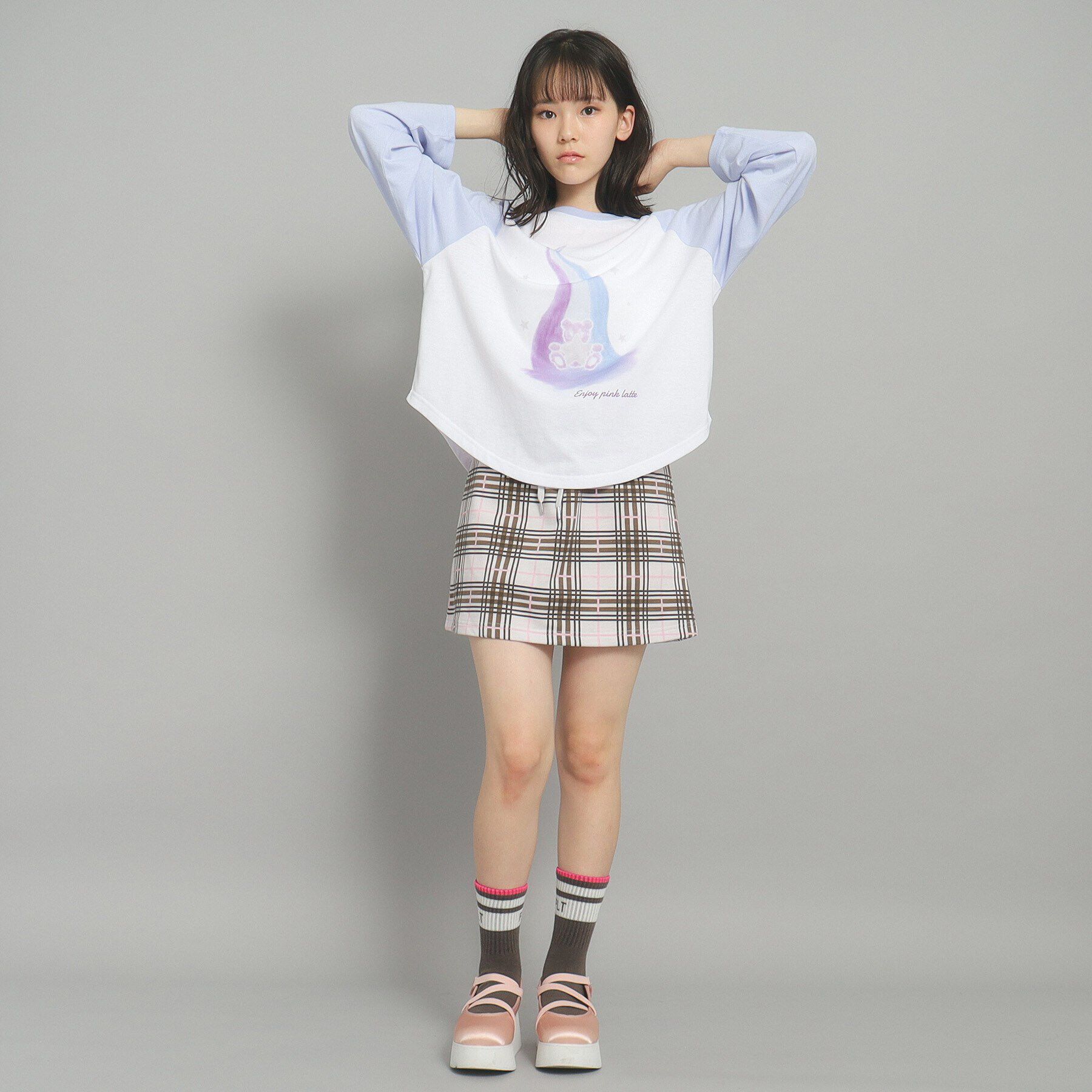 PINK-latte「【130cmあり】ラグランプリントロンT」|Tシャツ・カットソー|