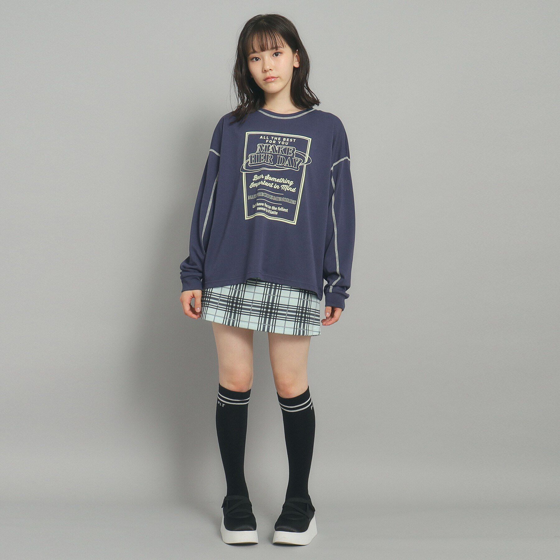 PINK-latte「【130cmあり】ステッチロゴロンT」|Tシャツ・カットソー|